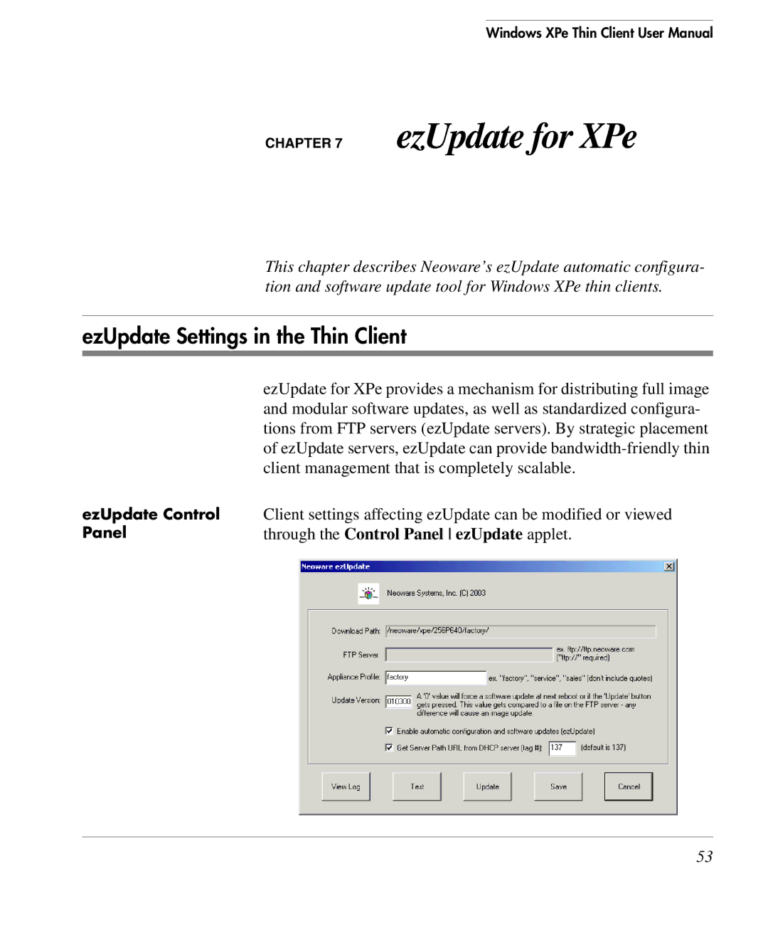 HP TeemTalk Terminal Emulator 10 E-License manual EzUpdate for XPe, EzUpdate Settings in the Thin Client 