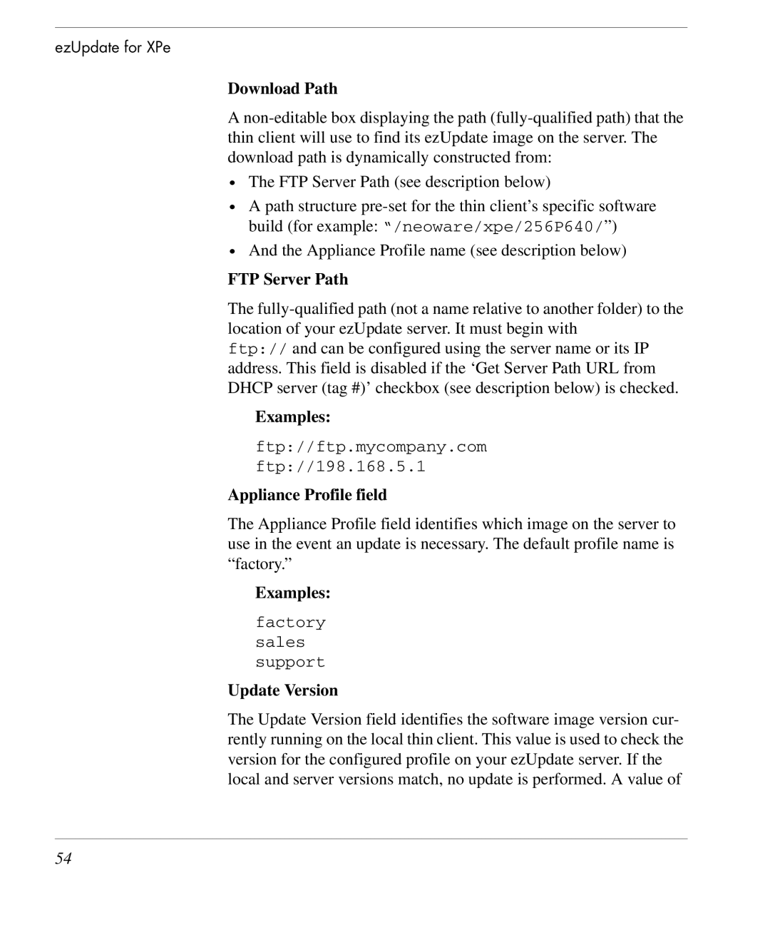 HP TeemTalk Terminal Emulator 10 E-License manual Download Path, FTP Server Path, Examples, Appliance Profile field 