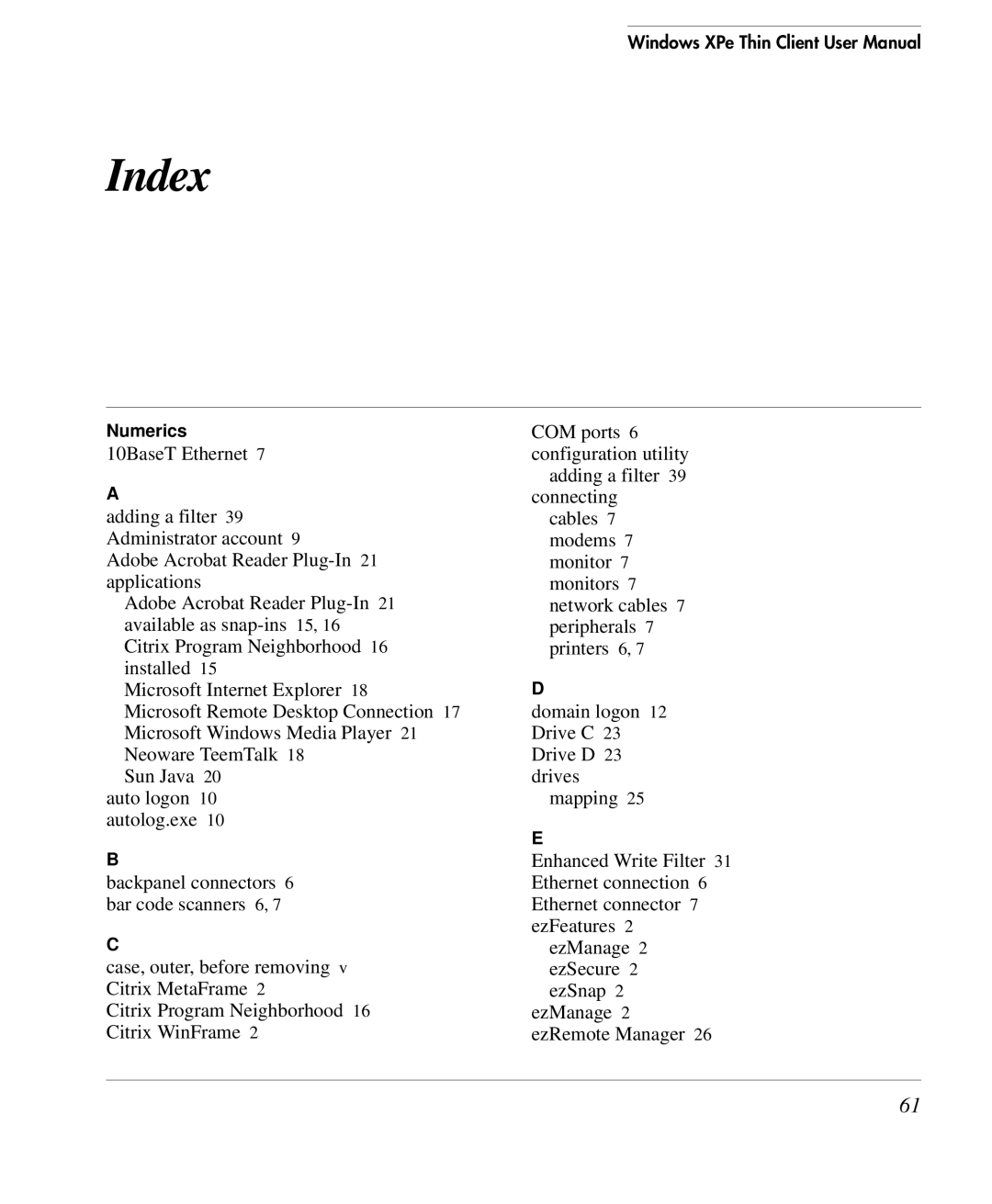 HP TeemTalk Terminal Emulator 10 E-License manual Index 