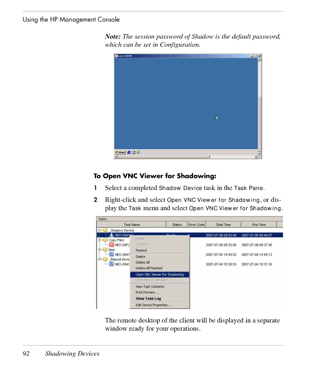 HP TeemTalk Terminal Emulator 7 E-License manual Select a completed Shadow Device task in the Task Pane 