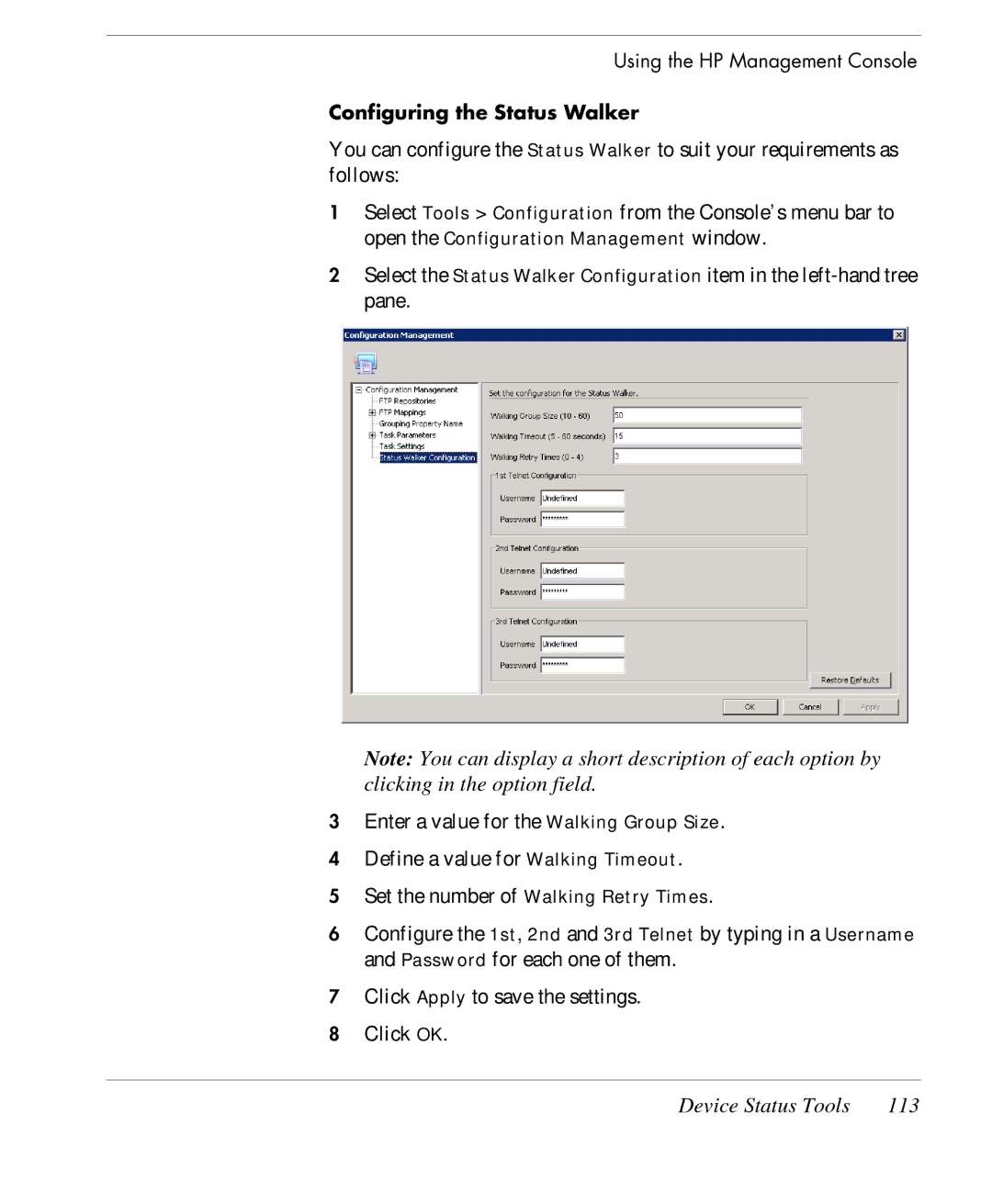 HP TeemTalk Terminal Emulator 7 E-License manual Device Status Tools 113 