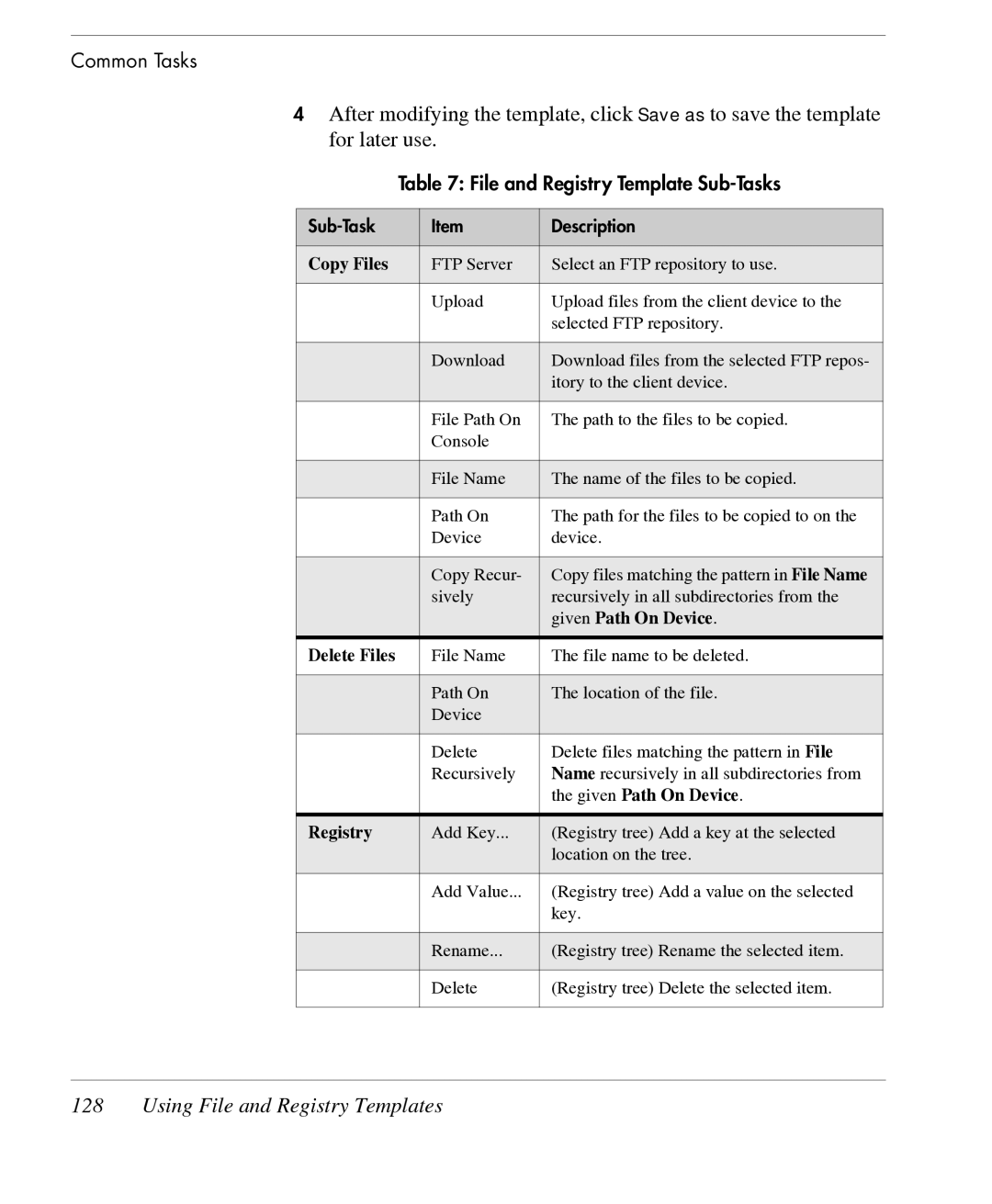 HP TeemTalk Terminal Emulator 7 E-License manual Using File and Registry Templates, File and Registry Template Sub-Tasks 