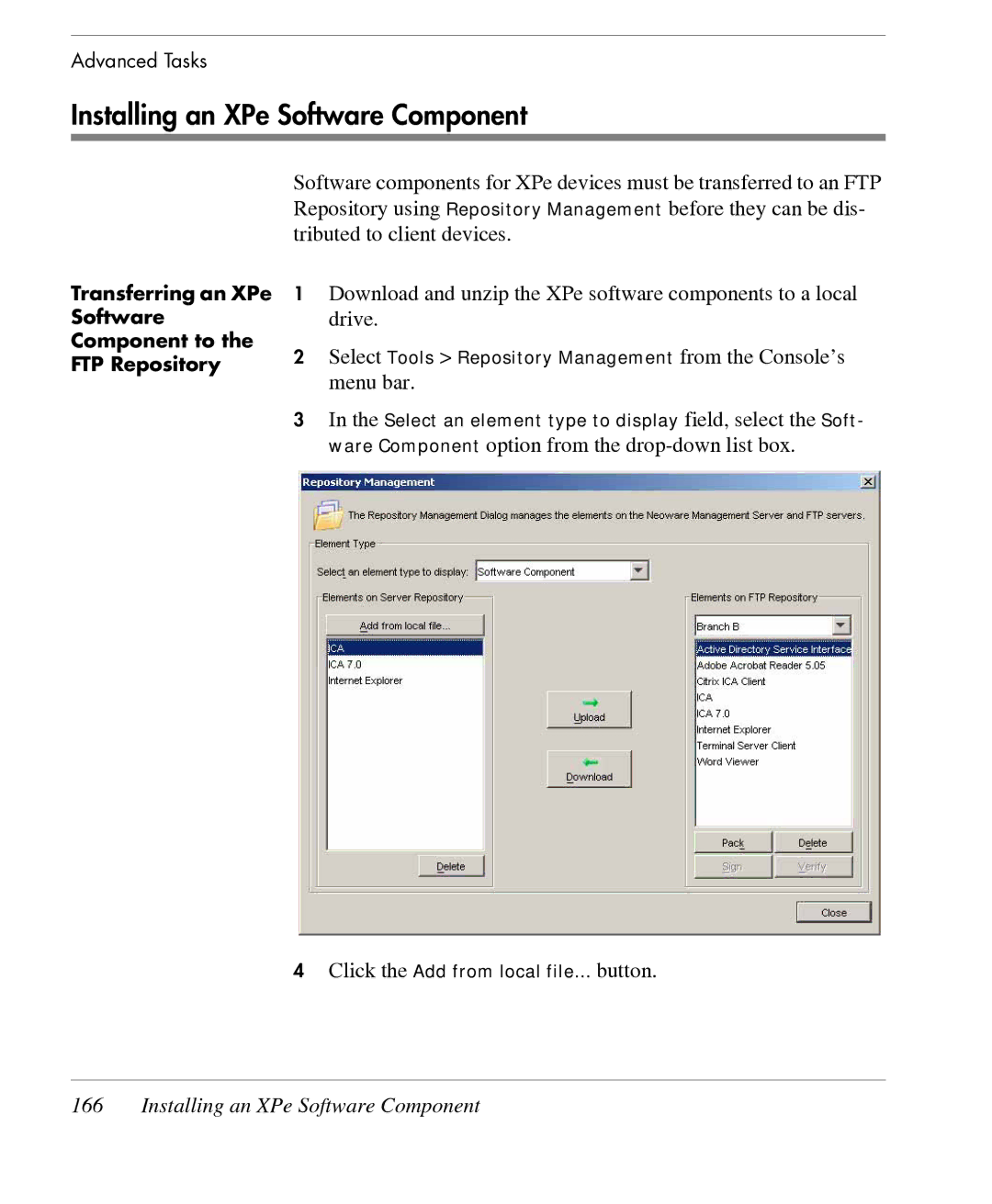 HP TeemTalk Terminal Emulator 7 E-License manual Installing an XPe Software Component 