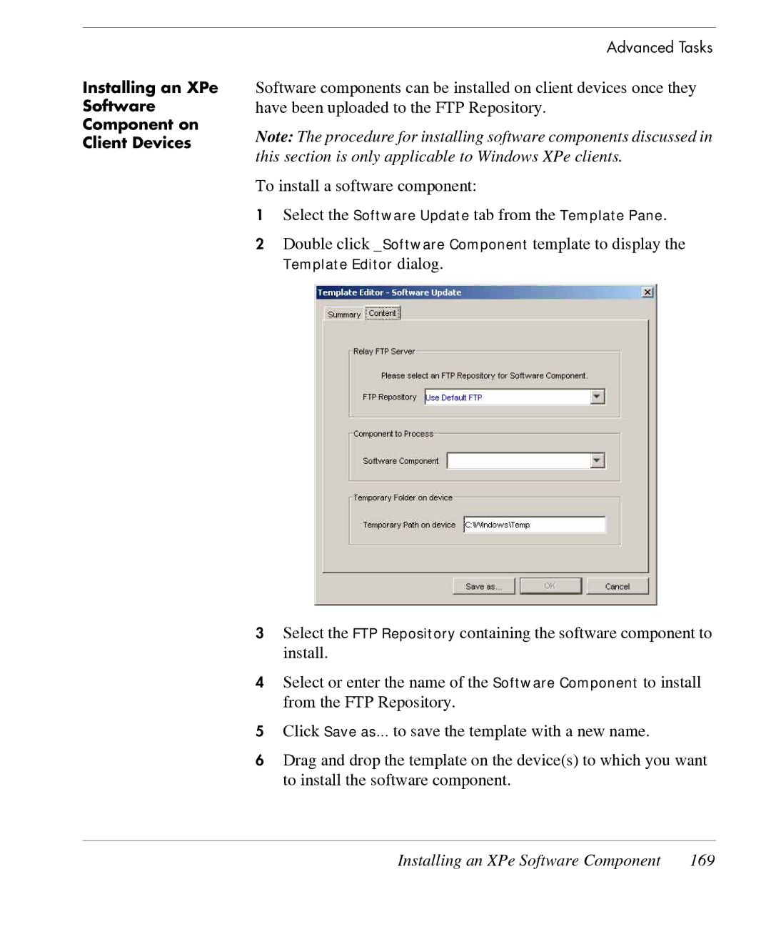 HP TeemTalk Terminal Emulator 7 E-License manual Installing an XPe Software Component 169 