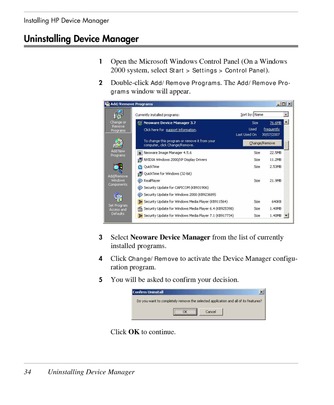 HP TeemTalk Terminal Emulator 7 E-License manual Uninstalling Device Manager 