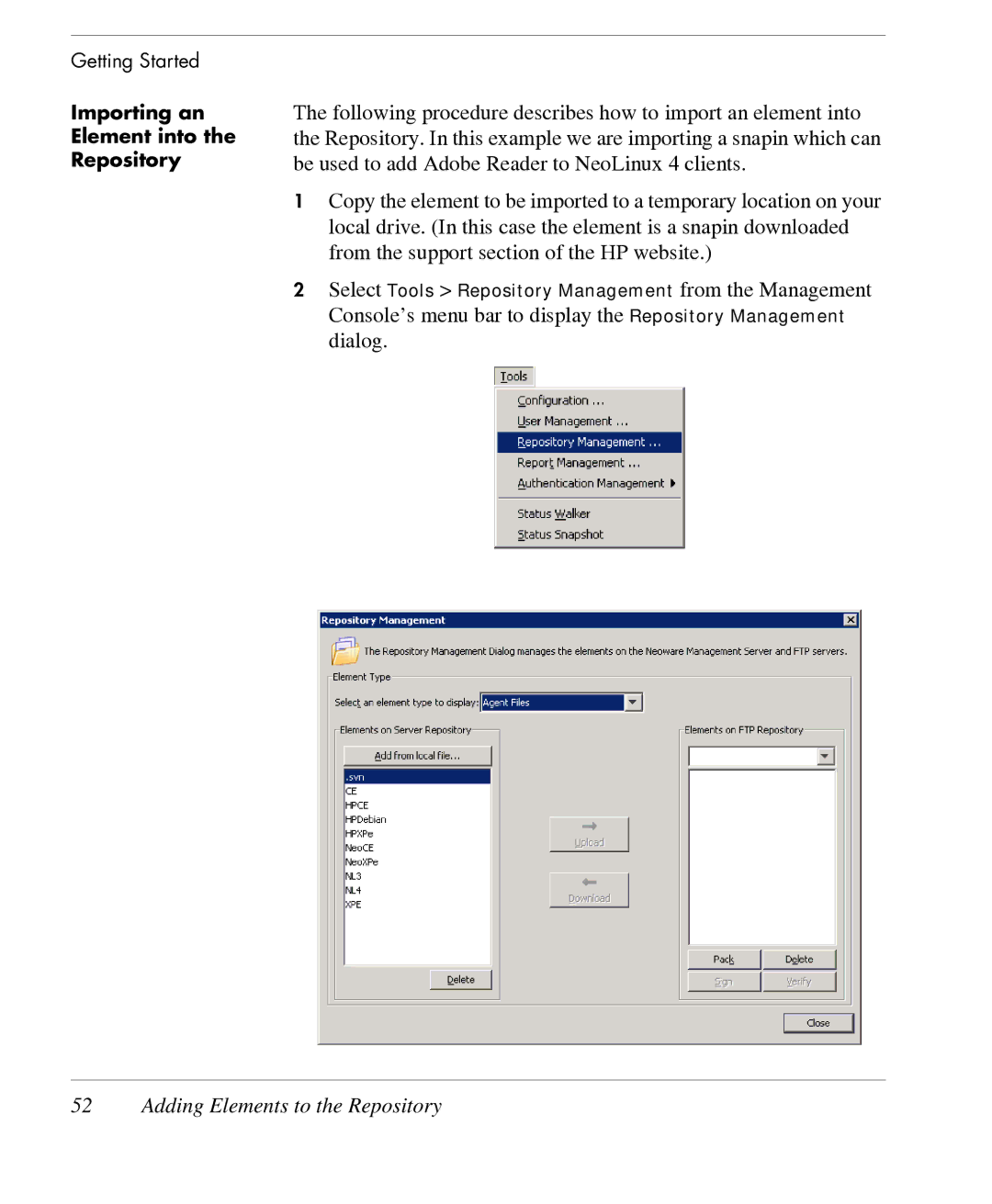 HP TeemTalk Terminal Emulator 7 E-License manual Importing an Element into the Repository 