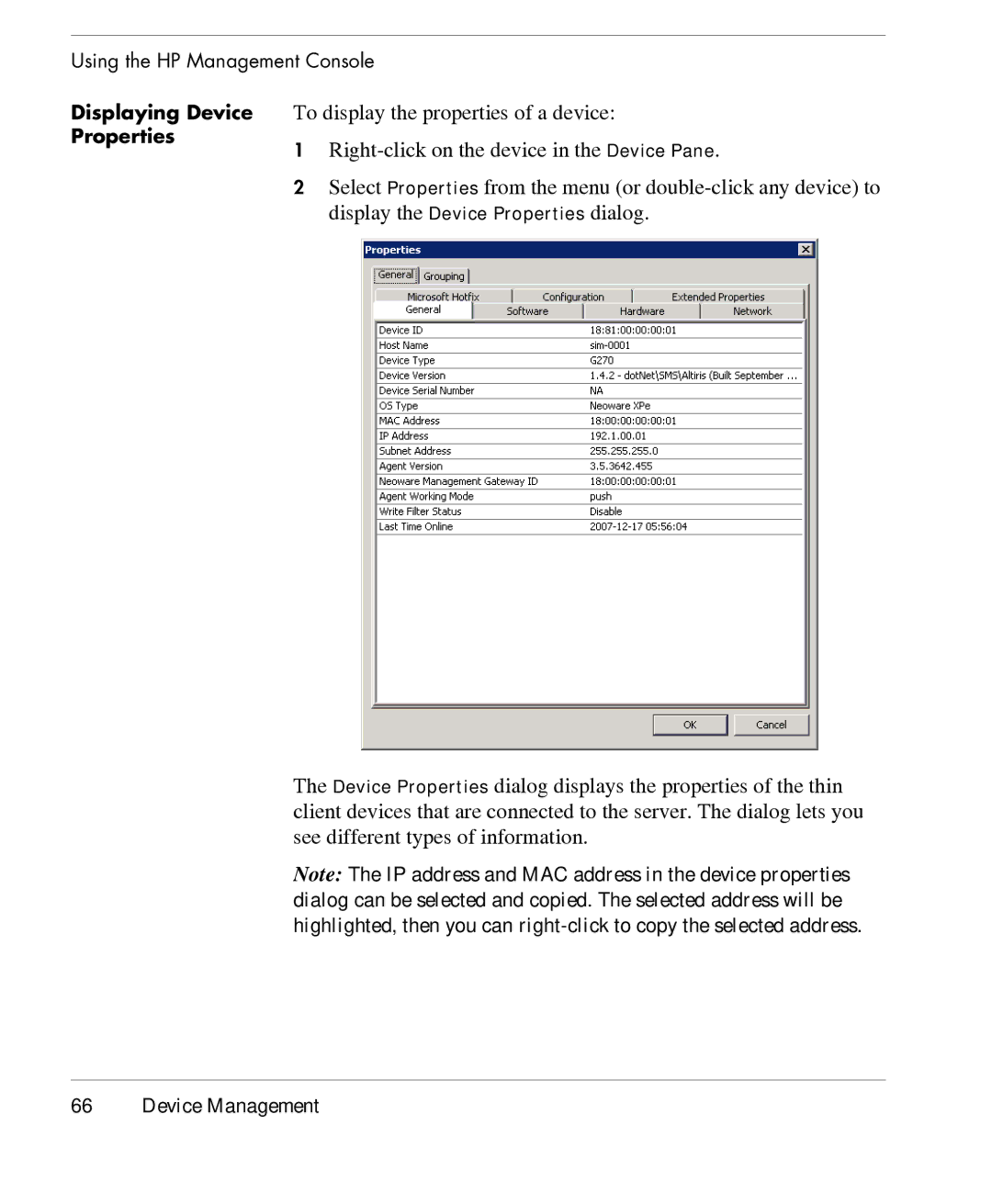 HP TeemTalk Terminal Emulator 7 E-License manual Displaying Device Properties 