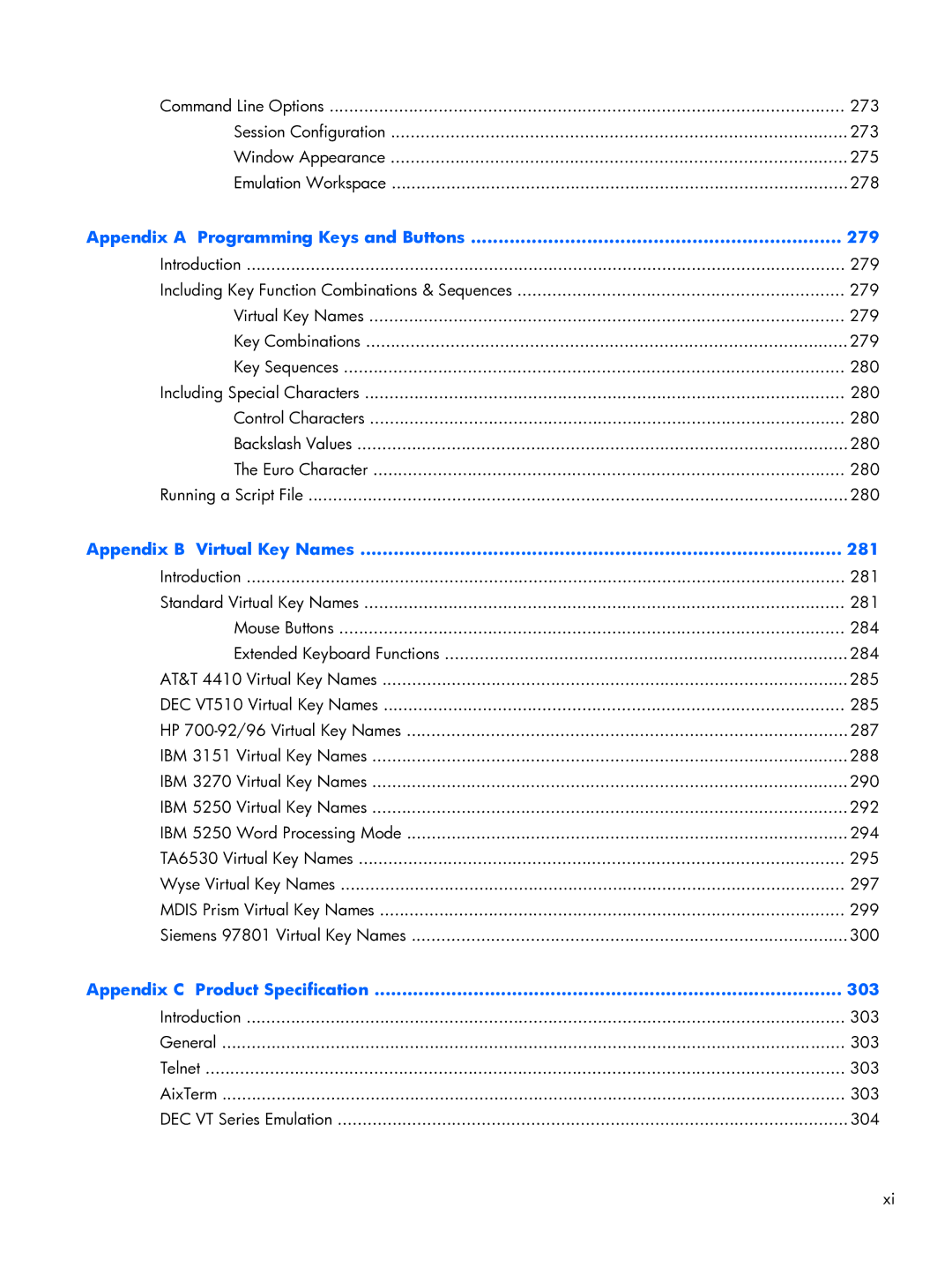 HP TeemTalk Terminal Emulator 8 E-License manual Appendix a Programming Keys and Buttons 279 