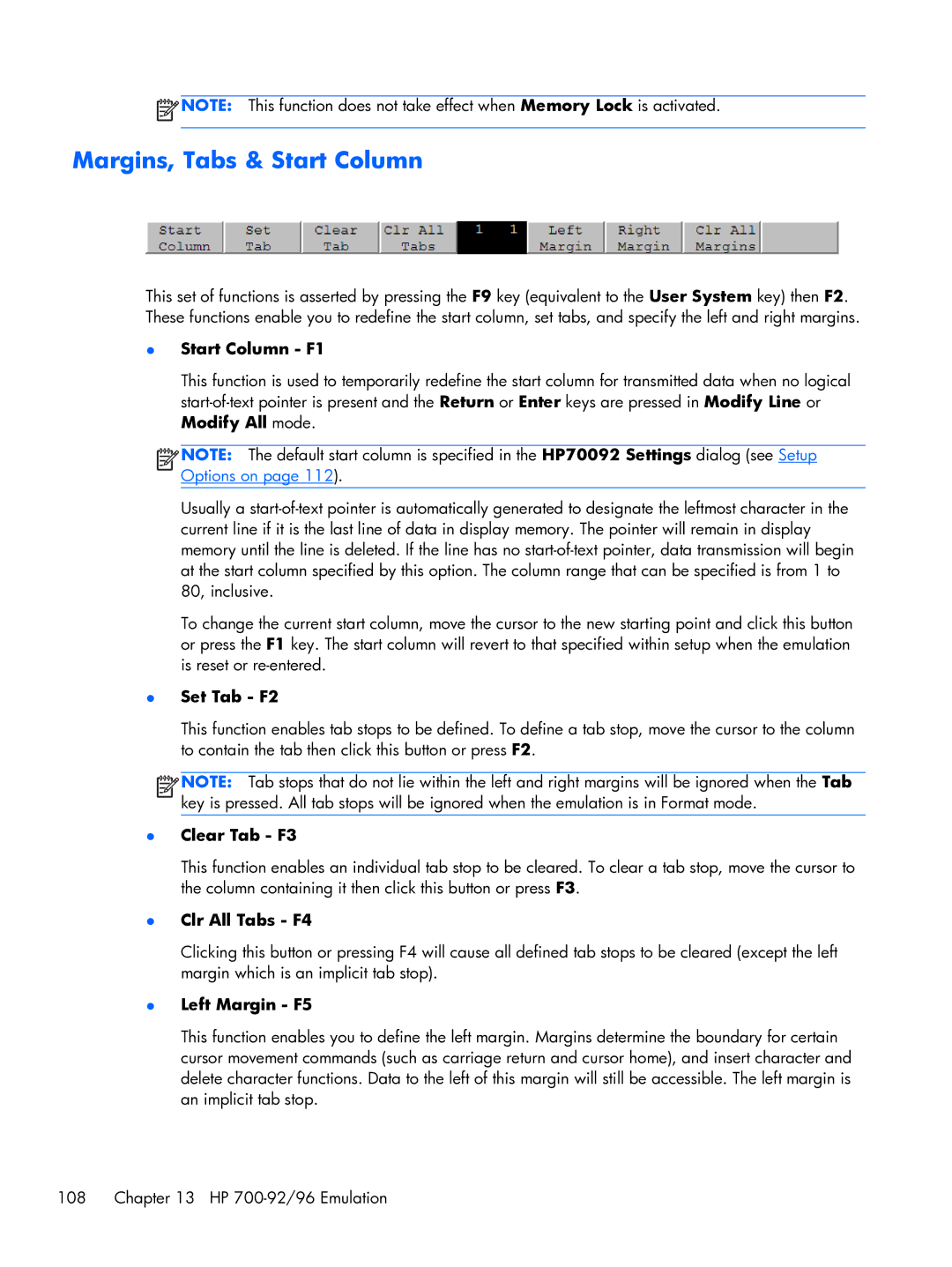 HP TeemTalk Terminal Emulator 8 E-License manual Margins, Tabs & Start Column 