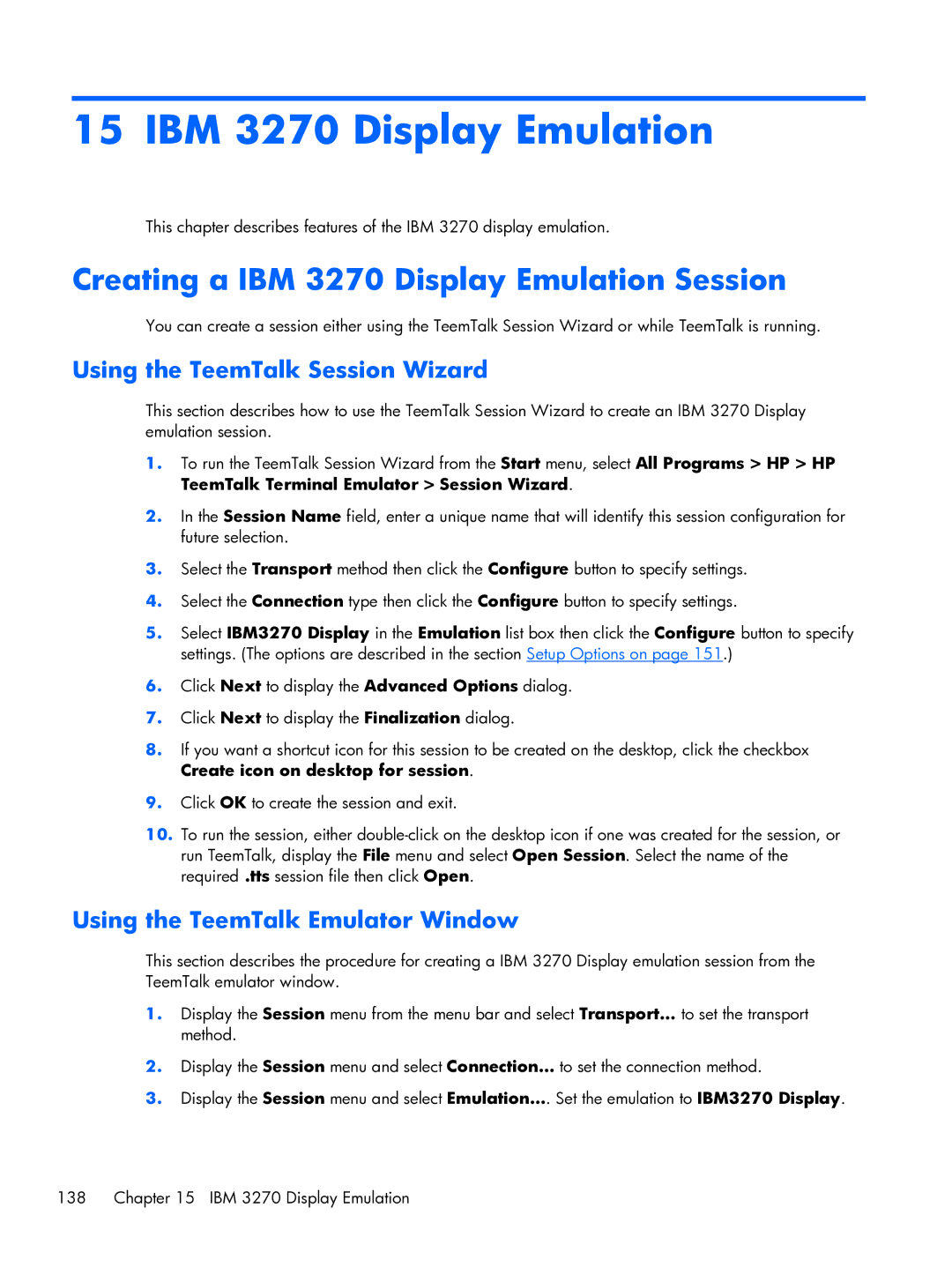 HP TeemTalk Terminal Emulator 8 E-License manual Creating a IBM 3270 Display Emulation Session 