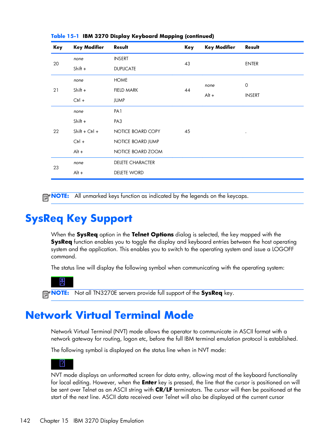 HP TeemTalk Terminal Emulator 8 E-License manual SysReq Key Support, Network Virtual Terminal Mode 