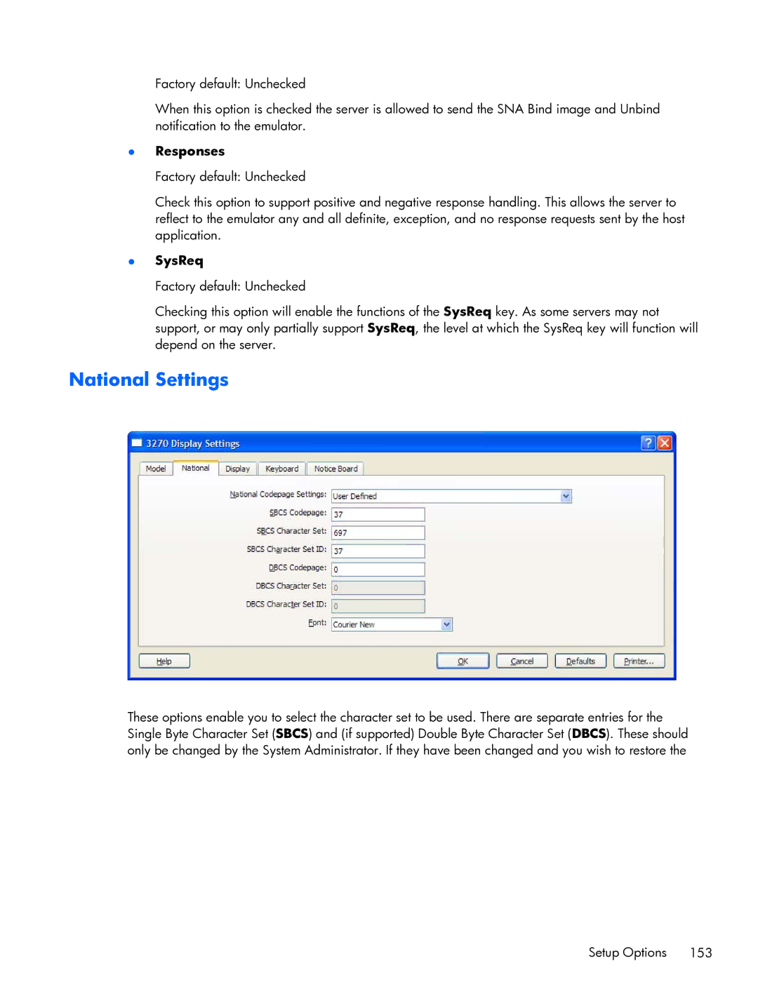 HP TeemTalk Terminal Emulator 8 E-License manual National Settings, Responses, SysReq 