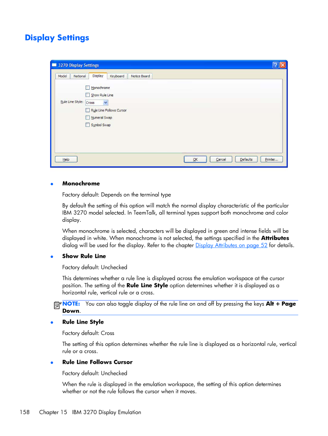 HP TeemTalk Terminal Emulator 8 E-License manual Show Rule Line, Rule Line Style Factory default Cross 