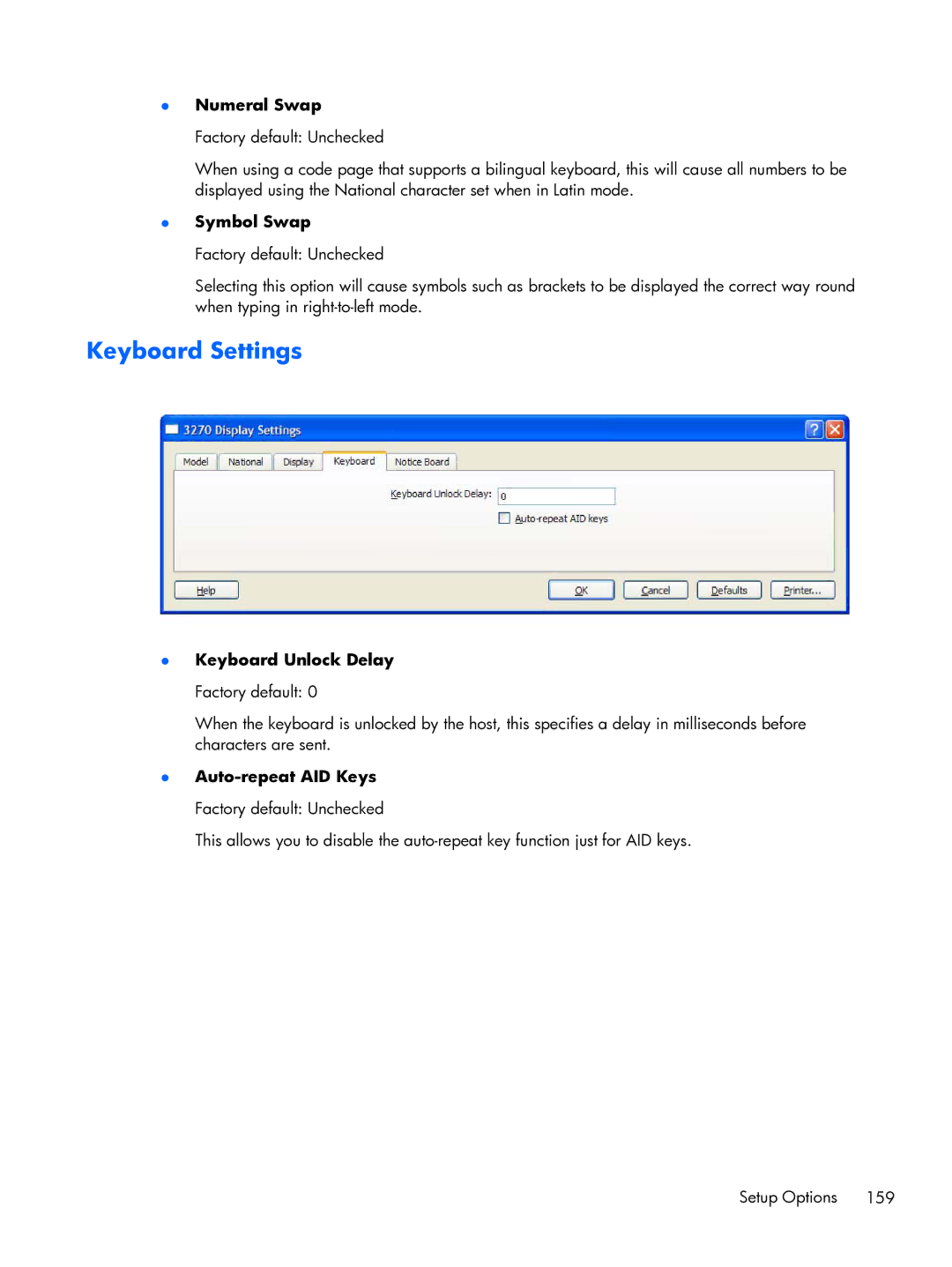 HP TeemTalk Terminal Emulator 8 E-License manual Keyboard Settings, Numeral Swap, Symbol Swap 