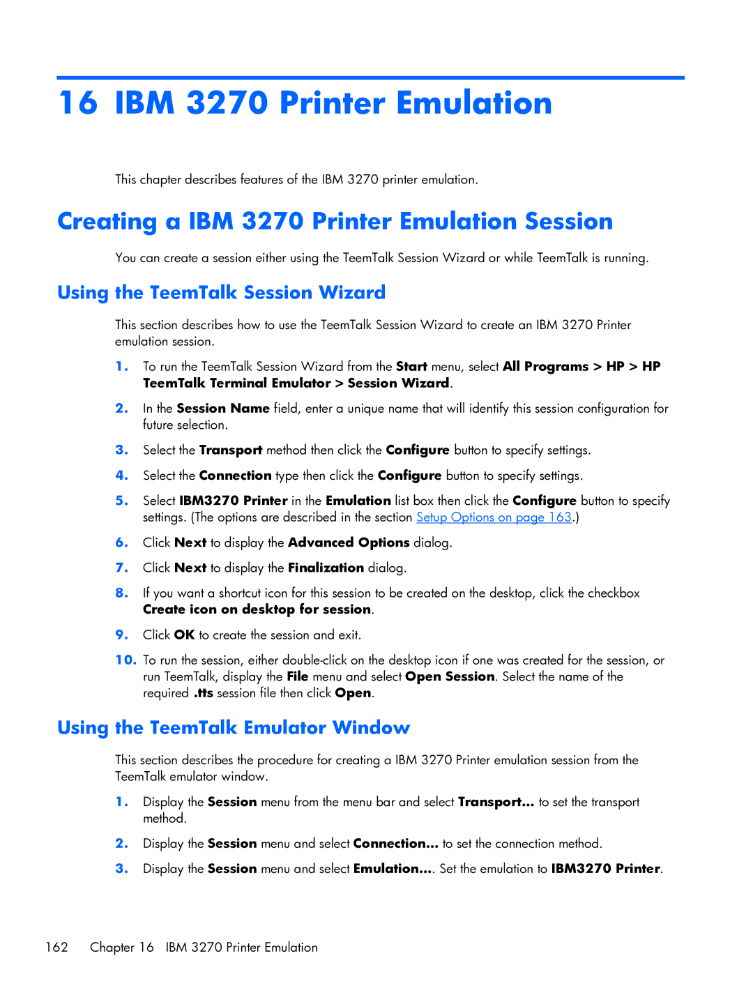 HP TeemTalk Terminal Emulator 8 E-License manual Creating a IBM 3270 Printer Emulation Session 