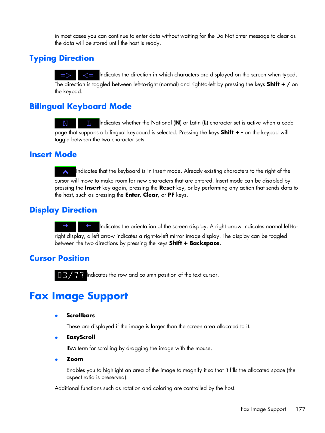 HP TeemTalk Terminal Emulator 8 E-License manual Fax Image Support, Scrollbars, EasyScroll, Zoom 