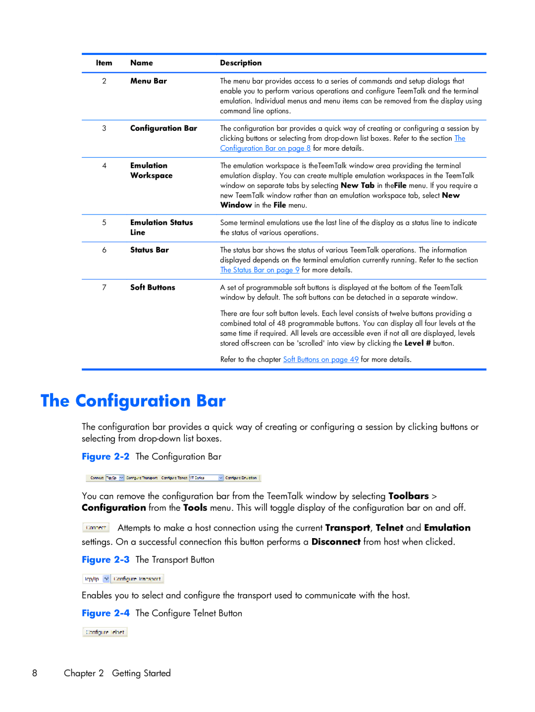 HP TeemTalk Terminal Emulator 8 E-License manual Configuration Bar, Command line options 