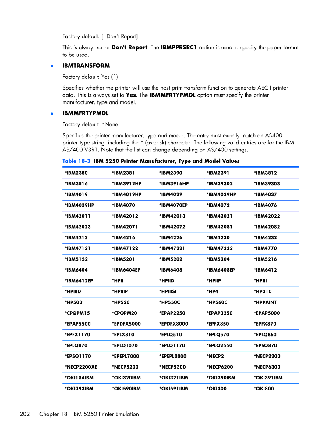 HP TeemTalk Terminal Emulator 8 E-License manual Ibmtransform Factory default Yes, Ibmmfrtypmdl Factory default *None 