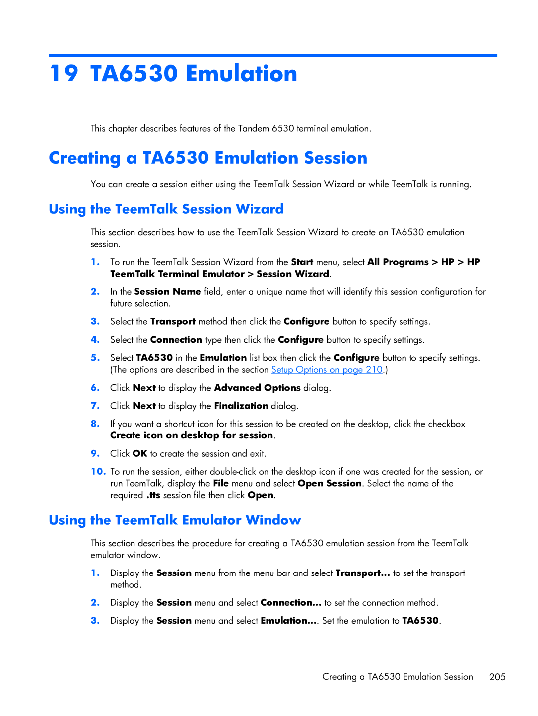 HP TeemTalk Terminal Emulator 8 E-License manual 19 TA6530 Emulation, Creating a TA6530 Emulation Session 