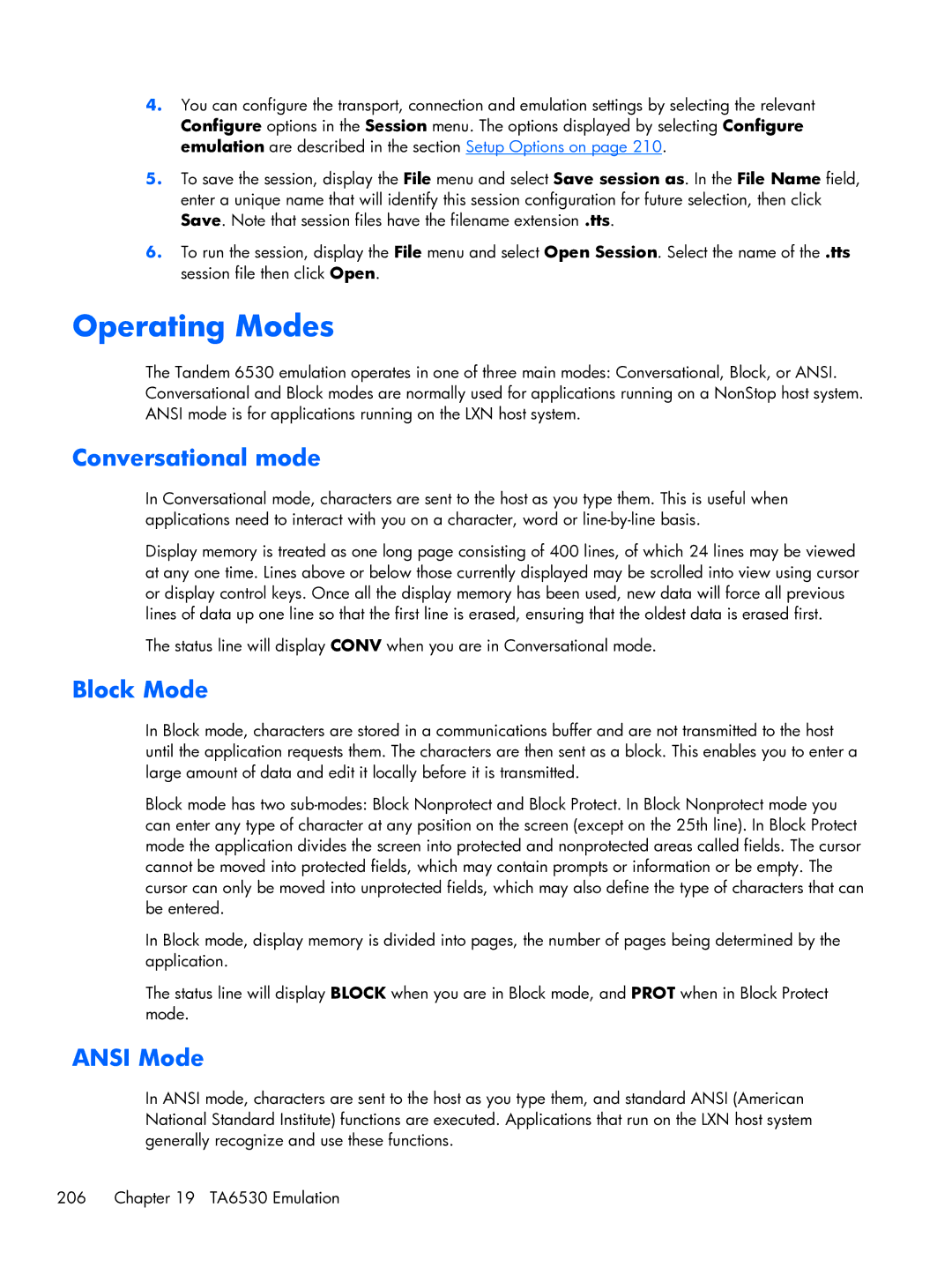 HP TeemTalk Terminal Emulator 8 E-License manual Operating Modes, Conversational mode, Block Mode, Ansi Mode 