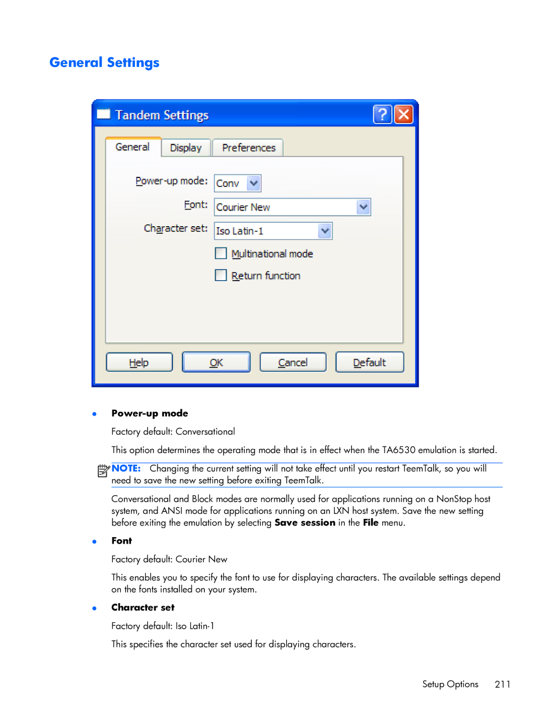 HP TeemTalk Terminal Emulator 8 E-License manual General Settings, Power-up mode 