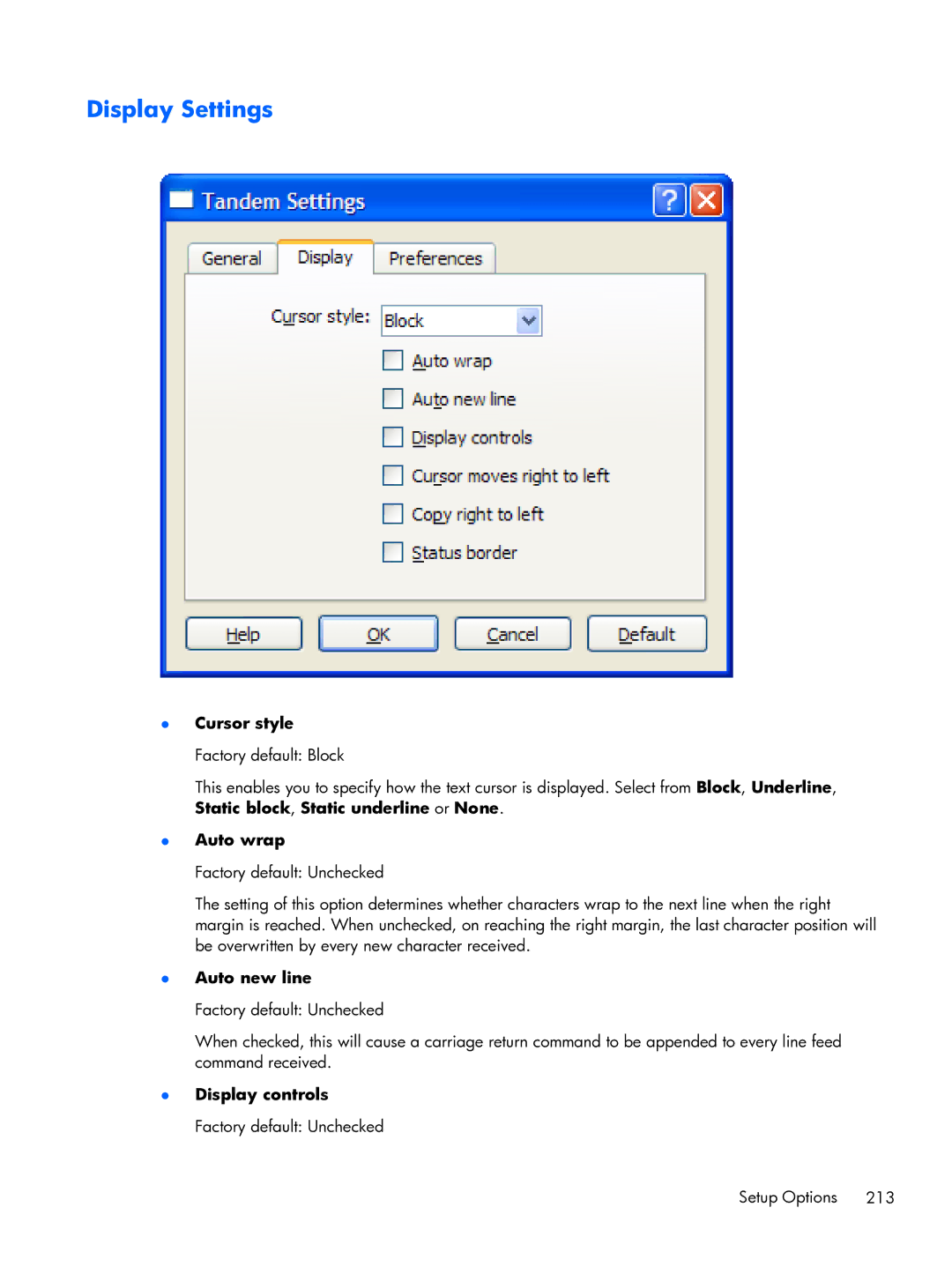 HP TeemTalk Terminal Emulator 8 E-License manual Display Settings 