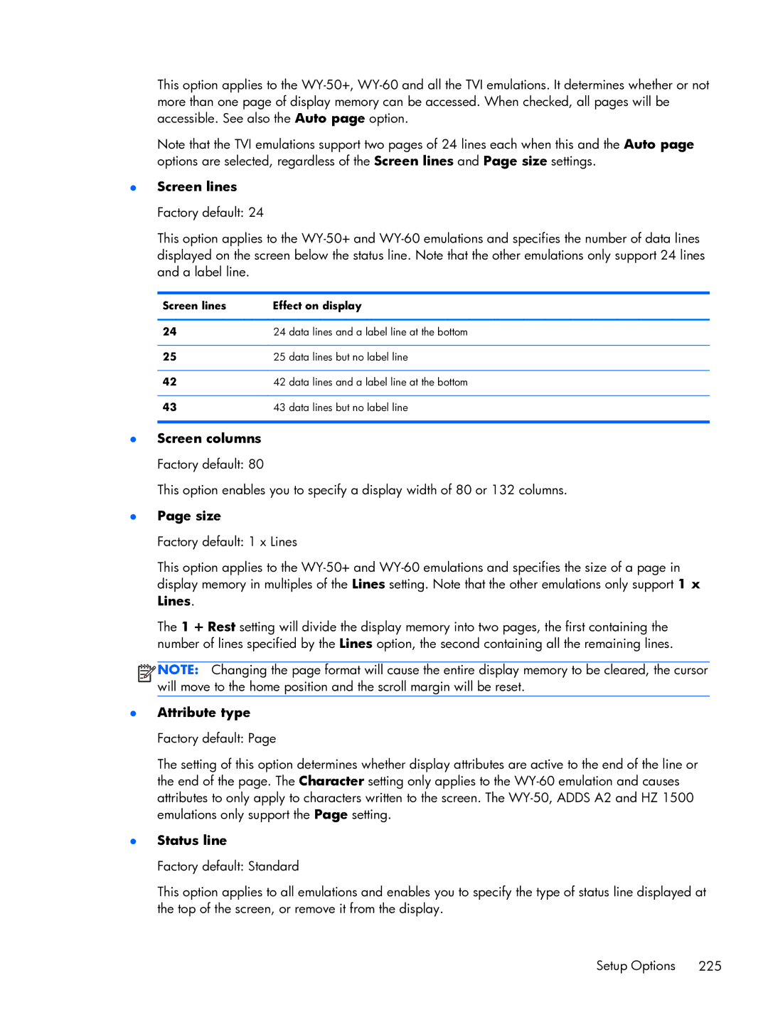 HP TeemTalk Terminal Emulator 8 E-License manual Screen lines Factory default, Screen columns Factory default 