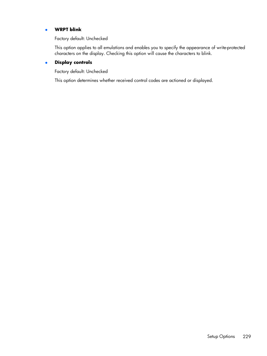 HP TeemTalk Terminal Emulator 8 E-License manual Wrpt blink, Display controls Factory default Unchecked 