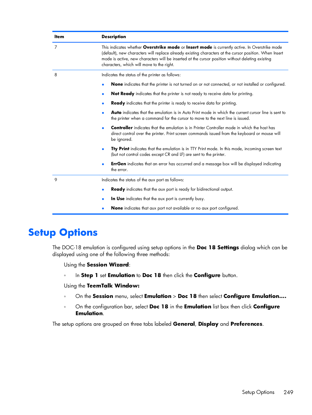 HP TeemTalk Terminal Emulator 8 E-License manual Setup Options 