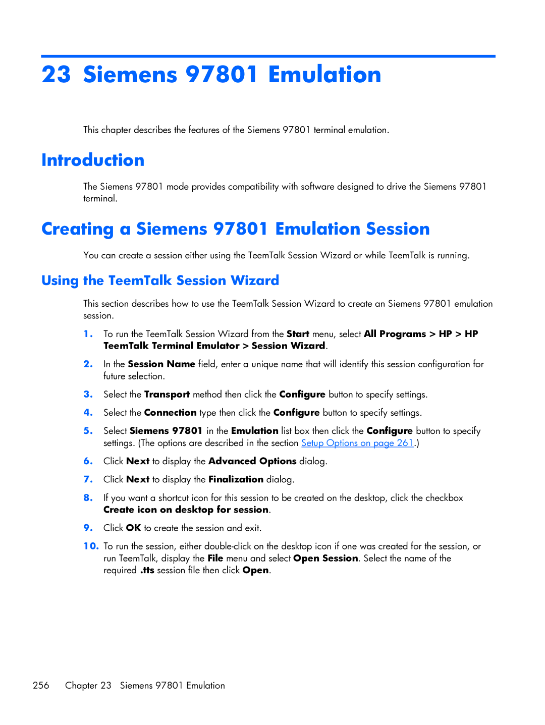 HP TeemTalk Terminal Emulator 8 E-License manual Creating a Siemens 97801 Emulation Session 