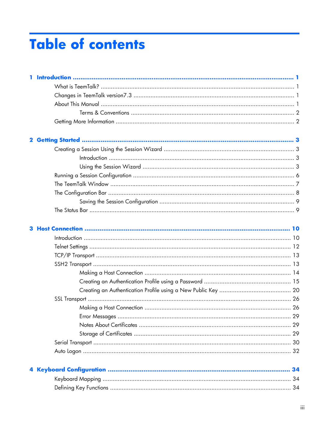 HP TeemTalk Terminal Emulator 8 E-License manual Table of contents 