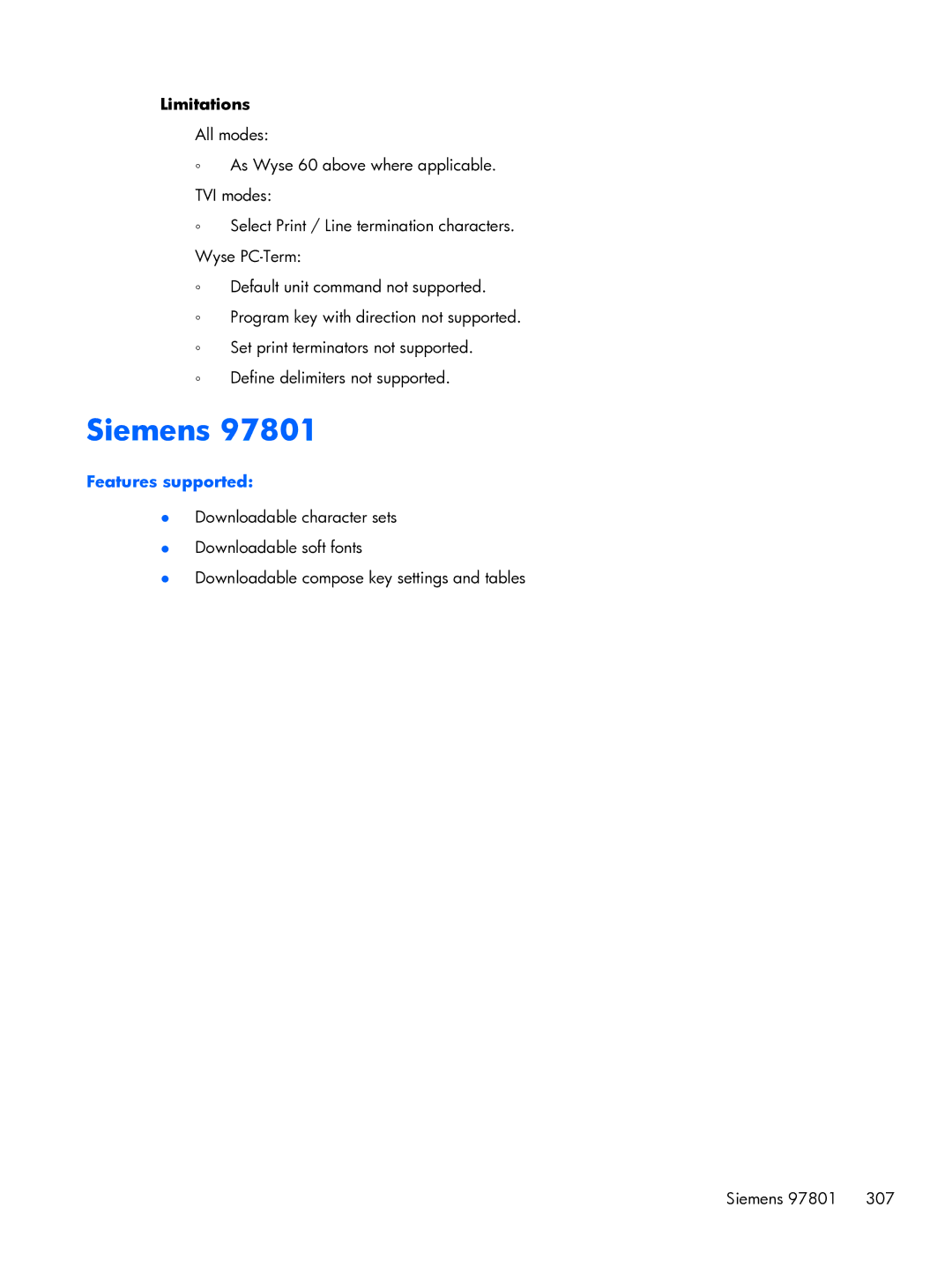 HP TeemTalk Terminal Emulator 8 E-License manual Siemens, Features supported 