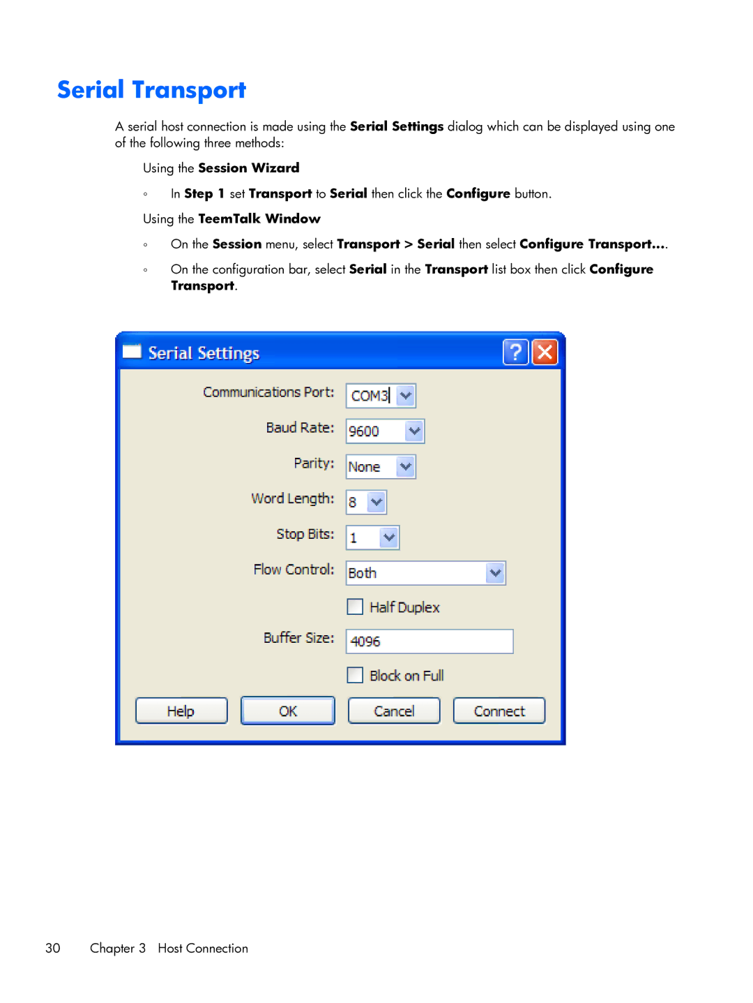 HP TeemTalk Terminal Emulator 8 E-License manual Serial Transport 