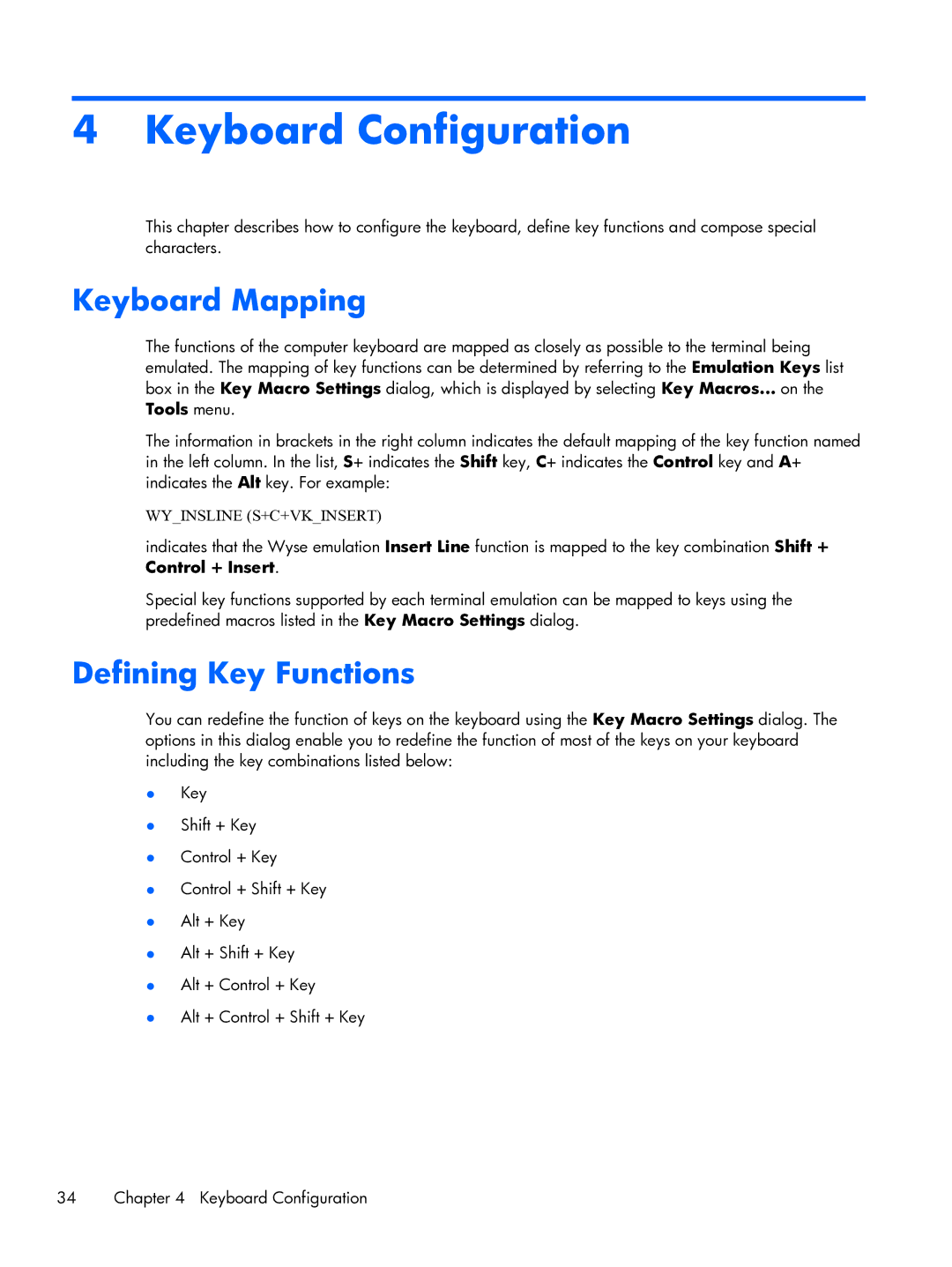 HP TeemTalk Terminal Emulator 8 E-License manual Keyboard Configuration, Keyboard Mapping, Defining Key Functions 