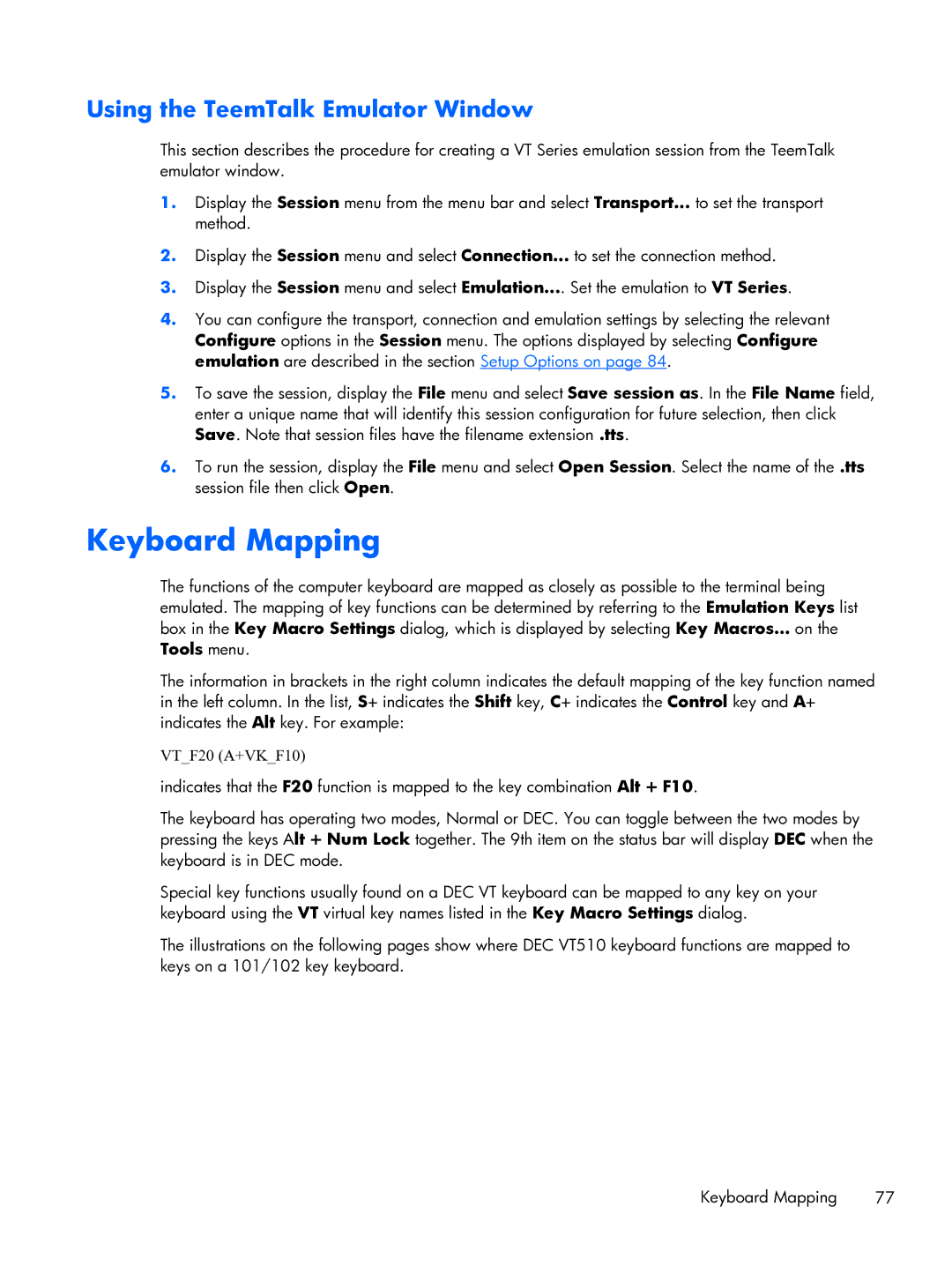 HP TeemTalk Terminal Emulator 8 E-License manual Keyboard Mapping, Using the TeemTalk Emulator Window 