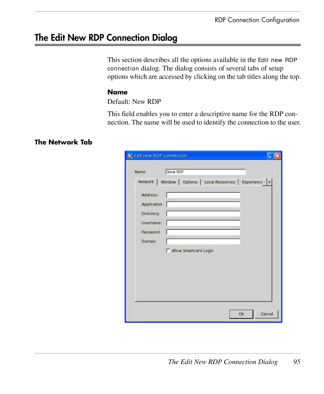 HP TeemTalk Terminal Emulator 9 E-License manual Edit New RDP Connection Dialog 