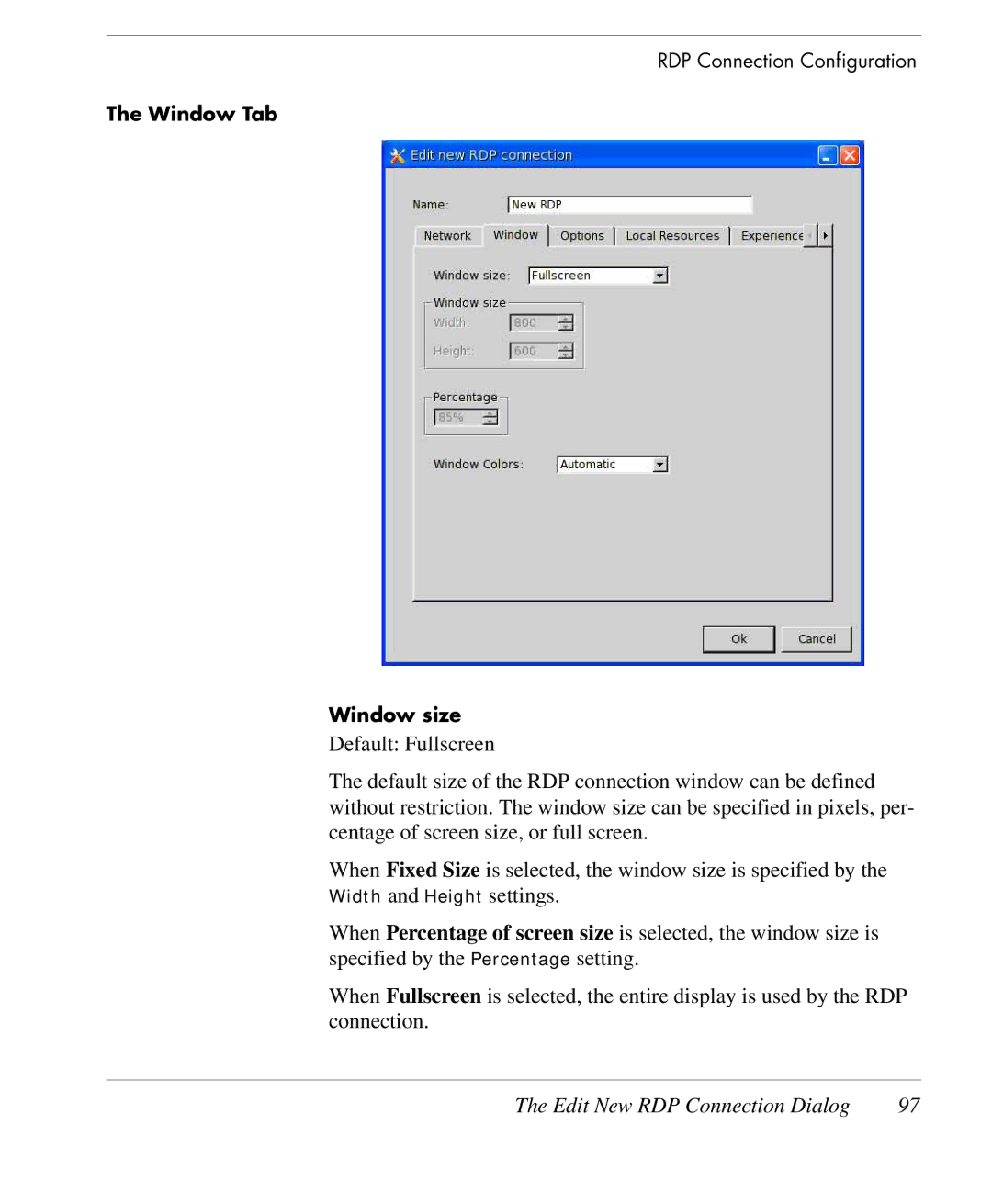 HP TeemTalk Terminal Emulator 9 E-License manual Window Tab Window size 