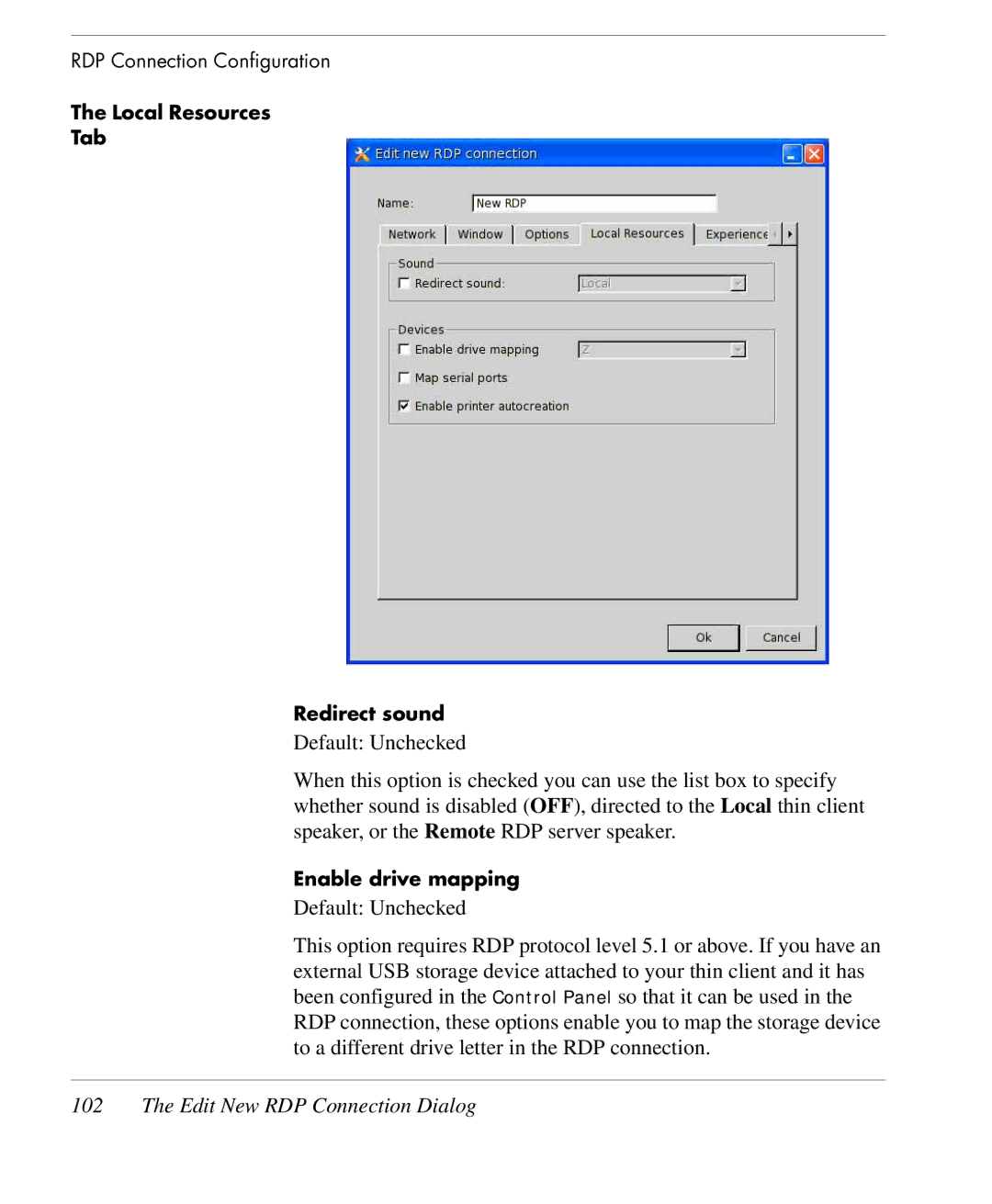 HP TeemTalk Terminal Emulator 9 E-License manual Local Resources Tab Redirect sound 