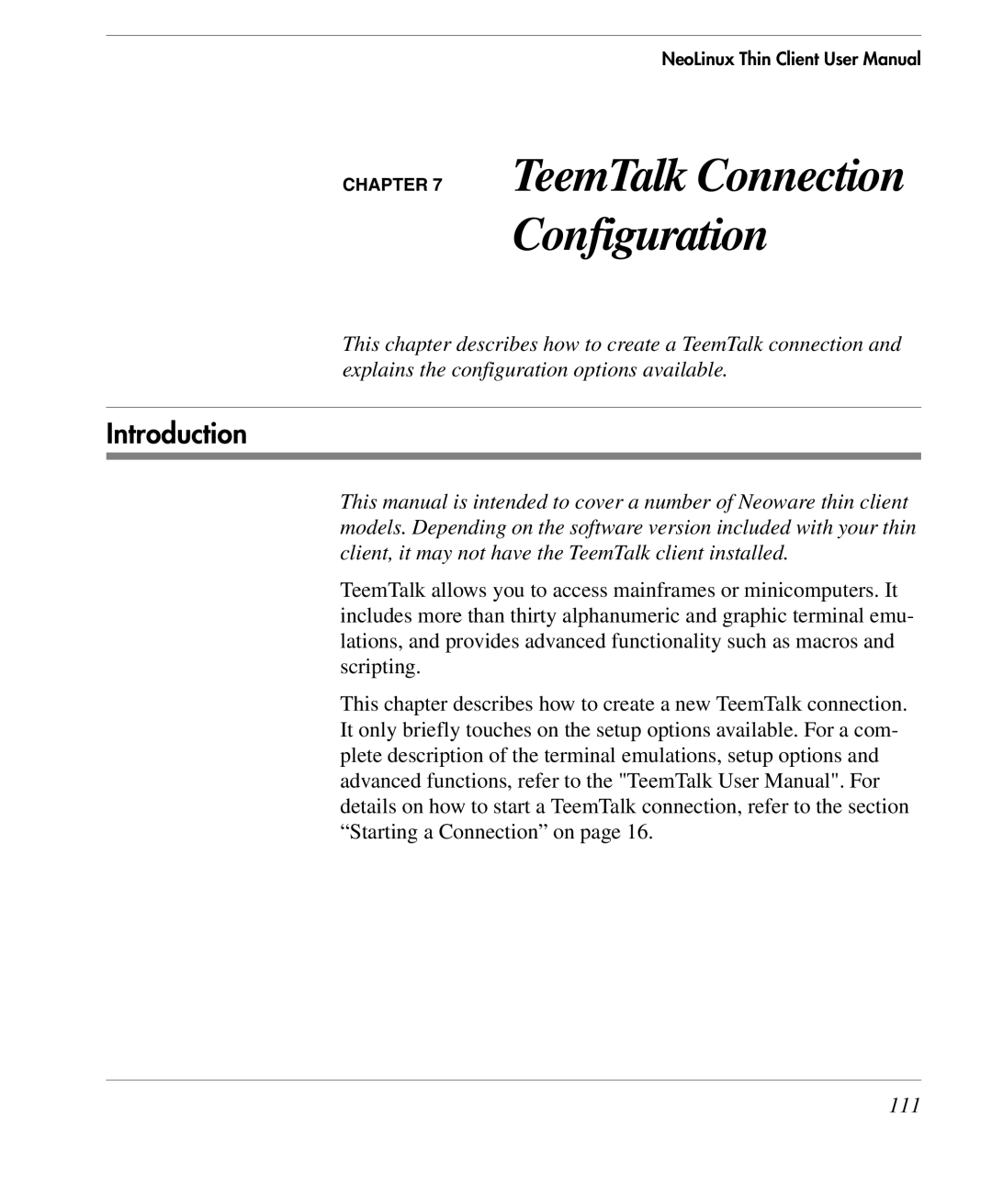 HP TeemTalk Terminal Emulator 9 E-License manual TeemTalk Connection Configuration, 111 