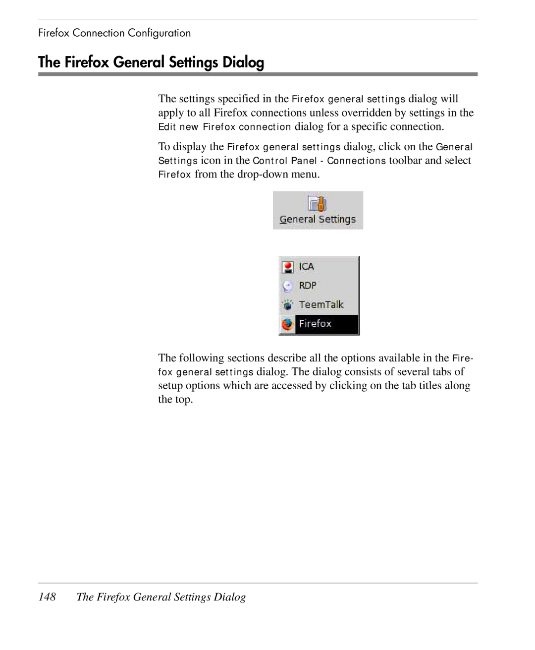 HP TeemTalk Terminal Emulator 9 E-License manual Firefox General Settings Dialog 
