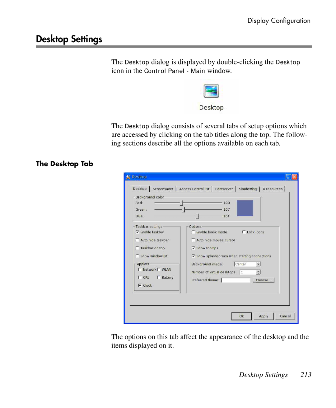 HP TeemTalk Terminal Emulator 9 E-License manual Desktop Settings 213 