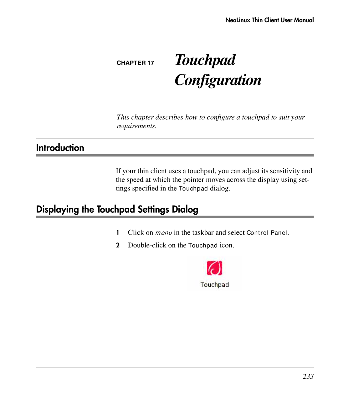 HP TeemTalk Terminal Emulator 9 E-License manual Displaying the Touchpad Settings Dialog, 233 