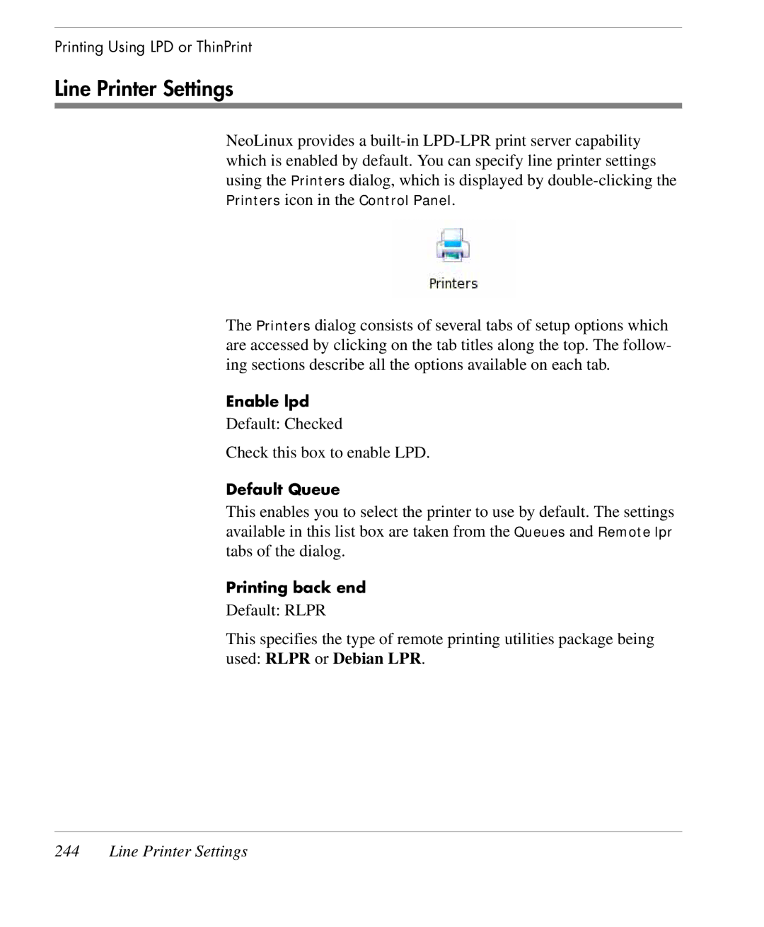 HP TeemTalk Terminal Emulator 9 E-License manual Line Printer Settings 