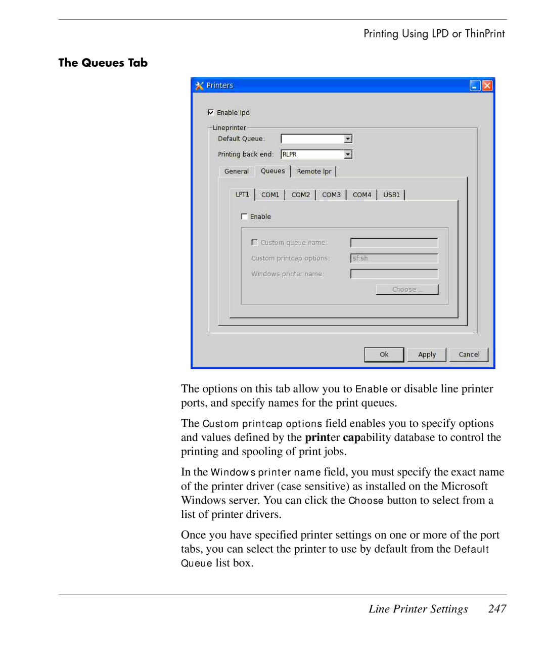 HP TeemTalk Terminal Emulator 9 E-License manual Line Printer Settings 247 