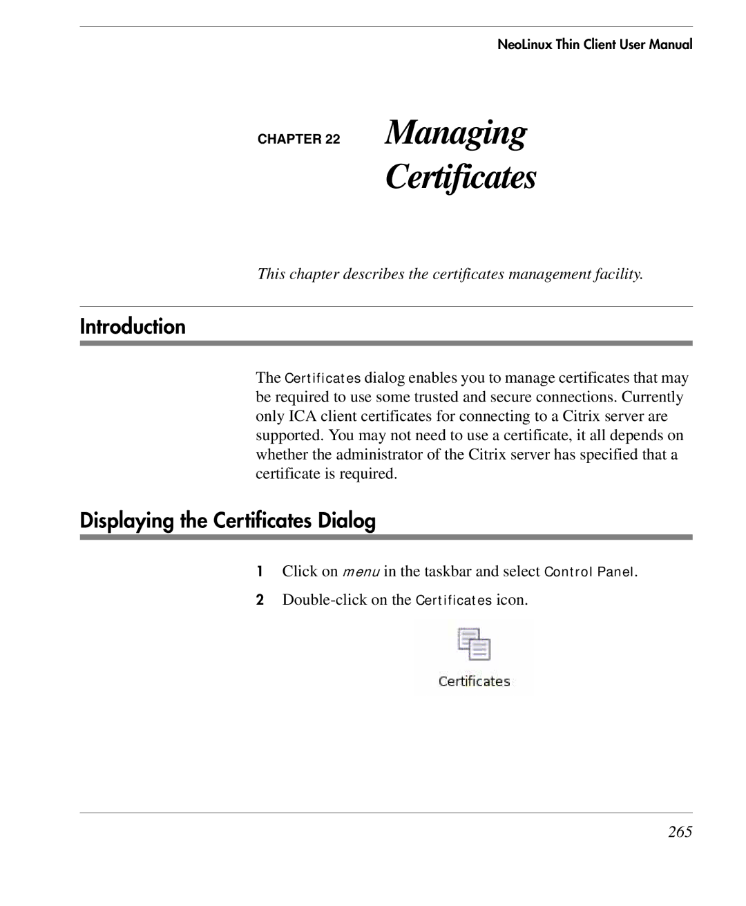 HP TeemTalk Terminal Emulator 9 E-License manual Displaying the Certificates Dialog, 265 