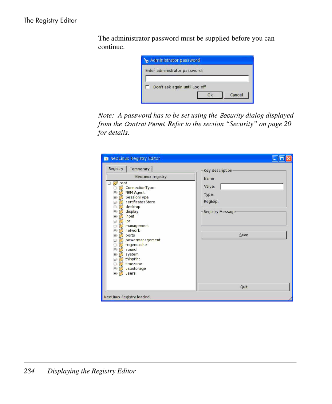 HP TeemTalk Terminal Emulator 9 E-License manual Displaying the Registry Editor 