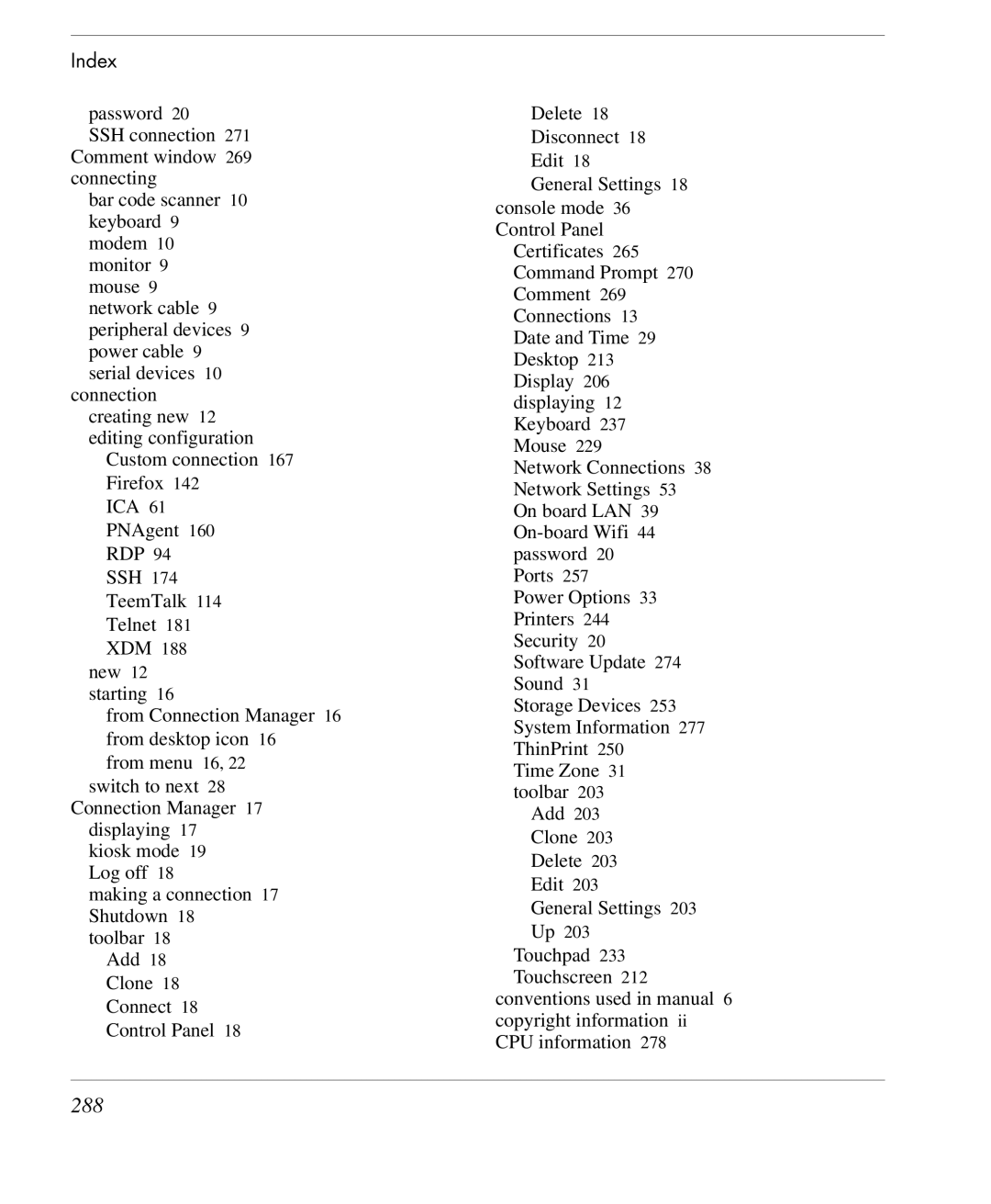 HP TeemTalk Terminal Emulator 9 E-License manual 288, Index 