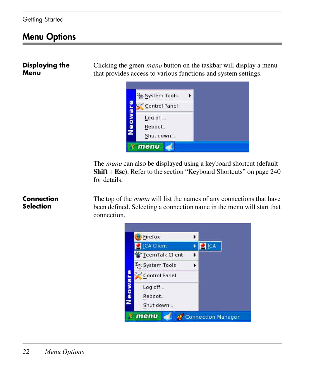 HP TeemTalk Terminal Emulator 9 E-License manual Menu Options 