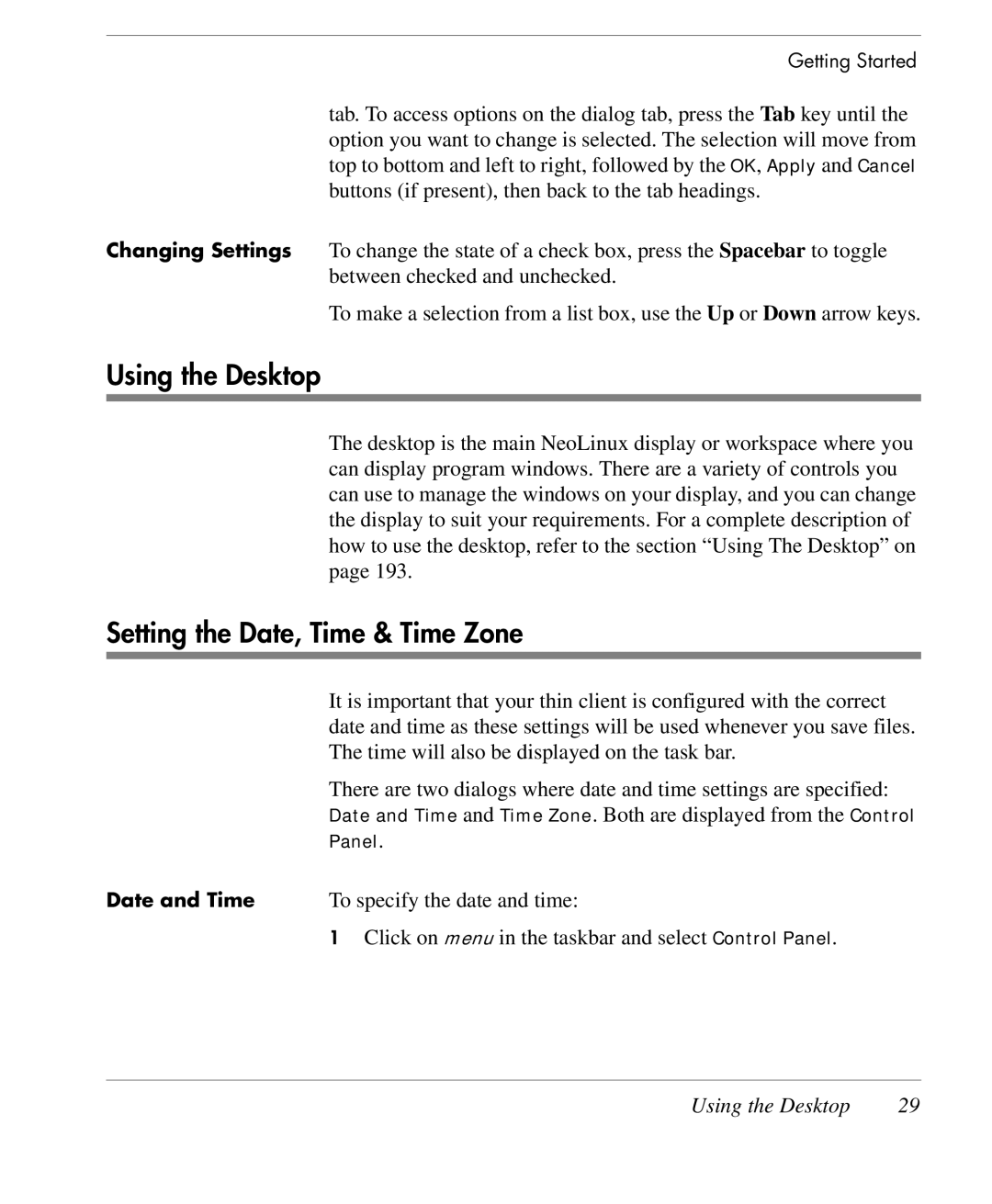 HP TeemTalk Terminal Emulator 9 E-License manual Using the Desktop, Setting the Date, Time & Time Zone 