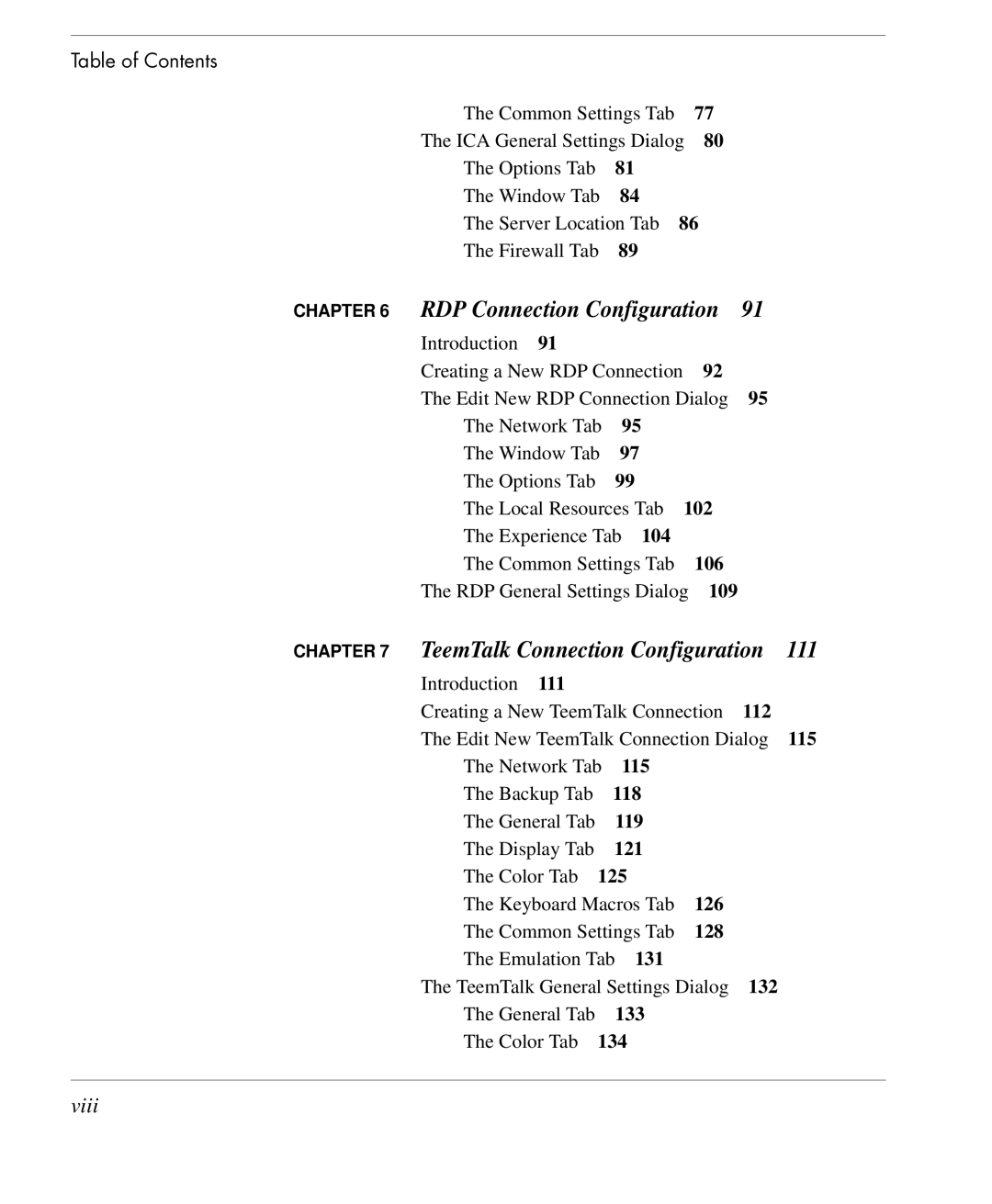 HP TeemTalk Terminal Emulator 9 E-License manual RDP Connection Configuration, Viii 